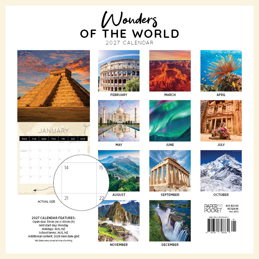 2027 Wonders Of The World  - Square Wall Calendar