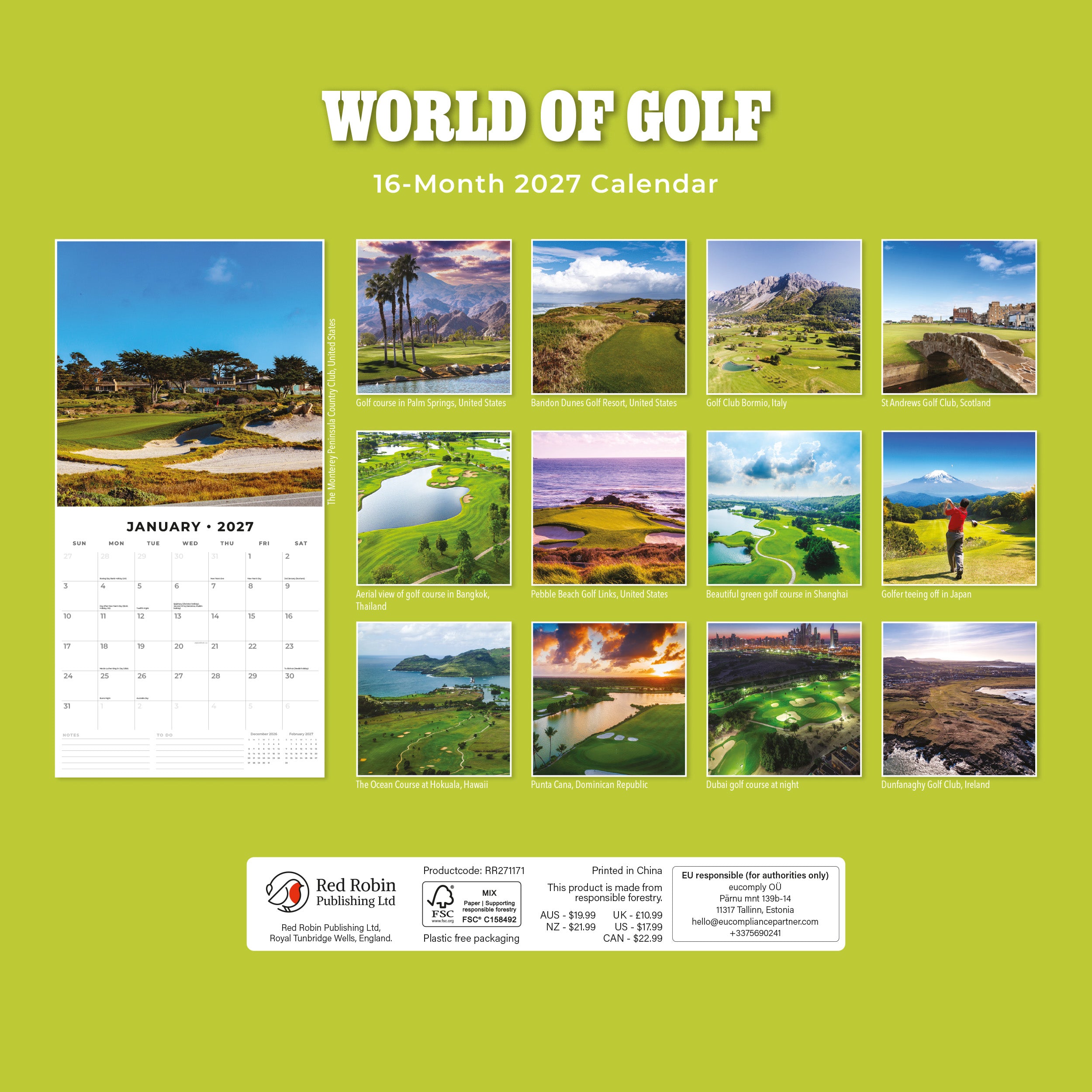 2027 World of Golf - Square Wall Calendar