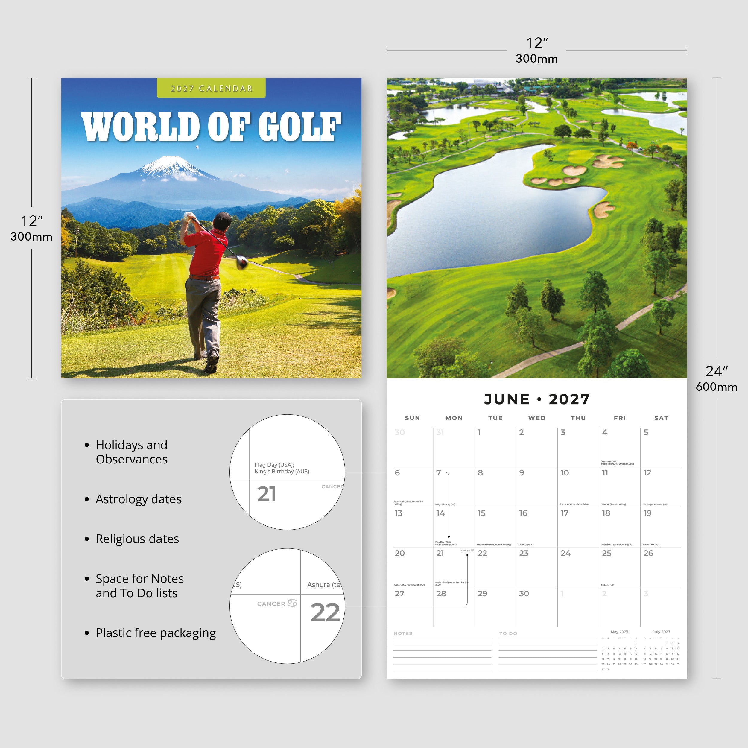 2027 World of Golf - Square Wall Calendar