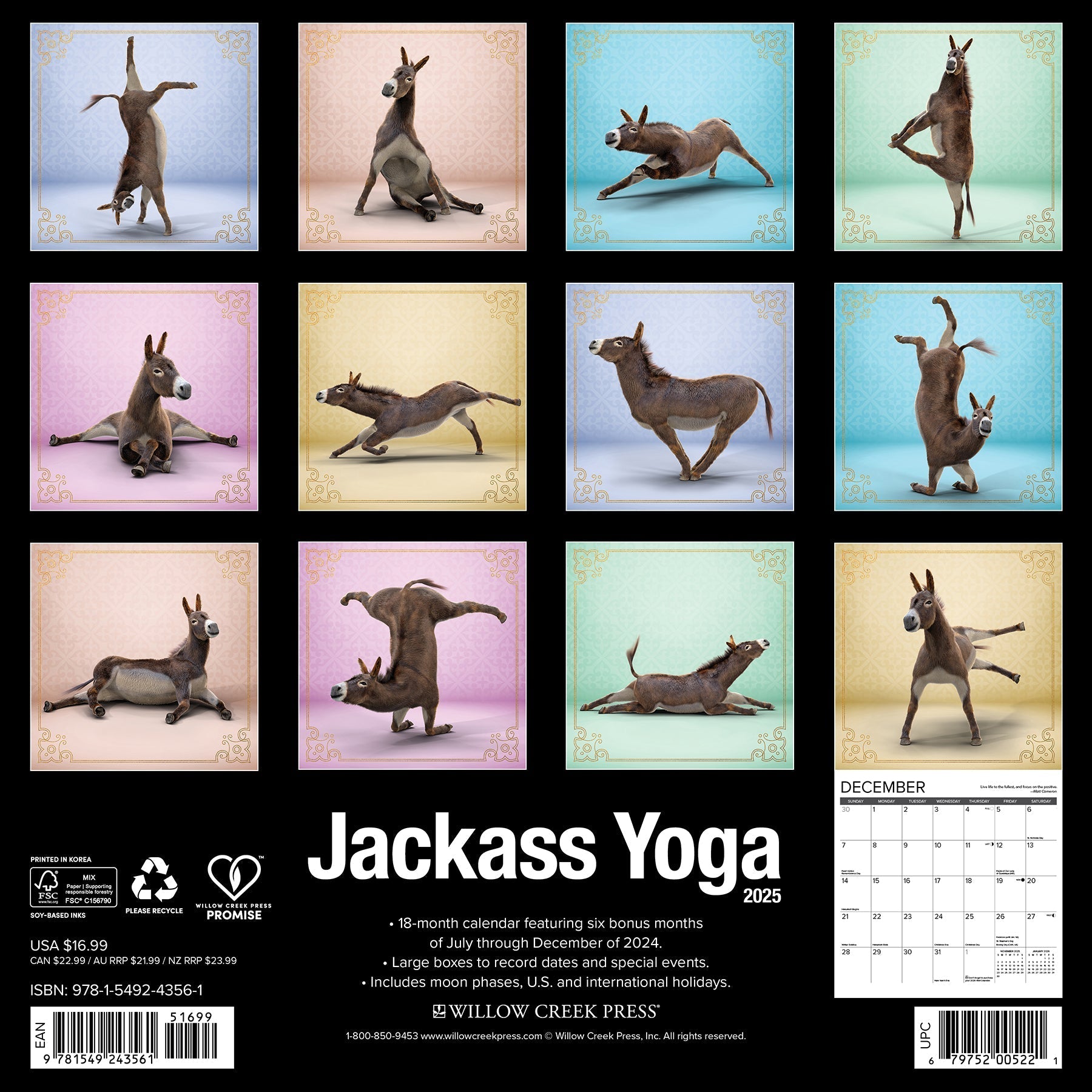 2025 Jackass Yoga - Square Wall Calendar