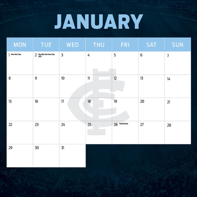 2024 AFL Carlton Blues Square Wall Calendar