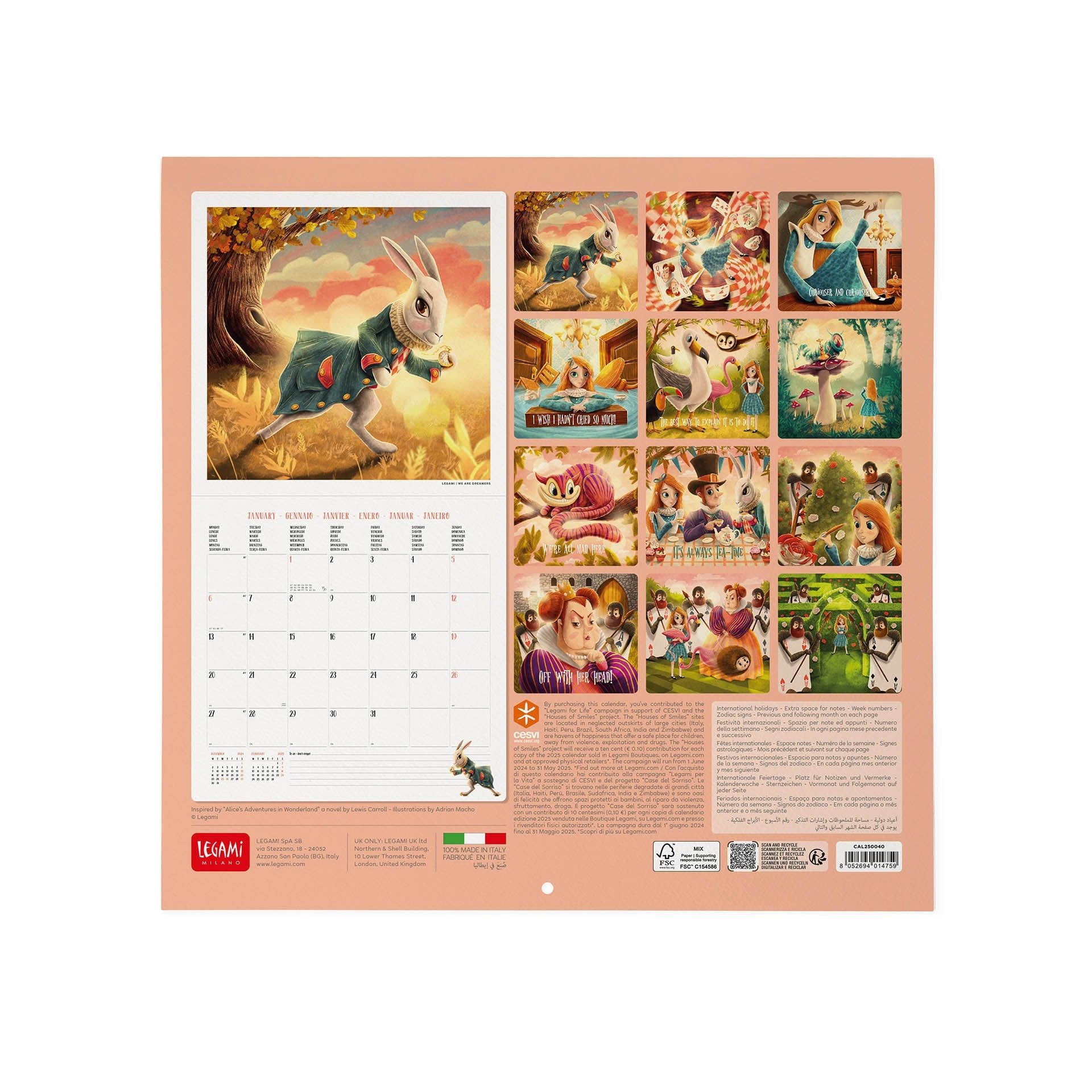 2025 Alice In Wonderland - Square Wall Calendar