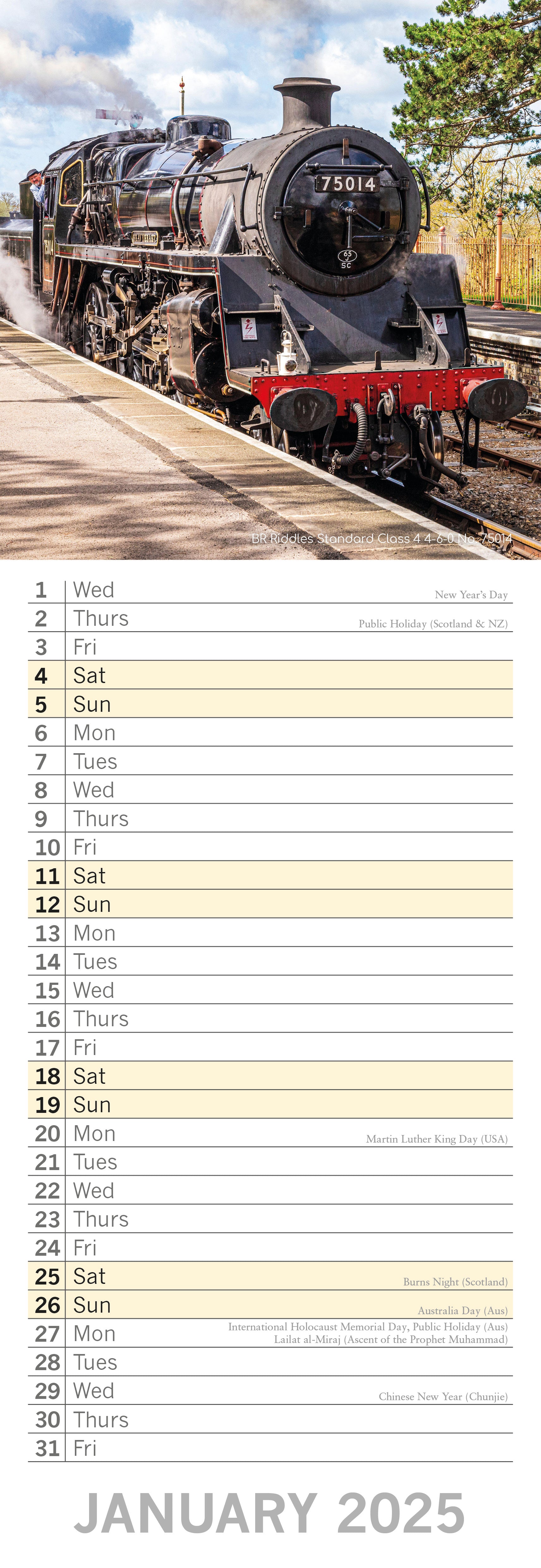 2025 Steam Trains - Slim Wall Calendar