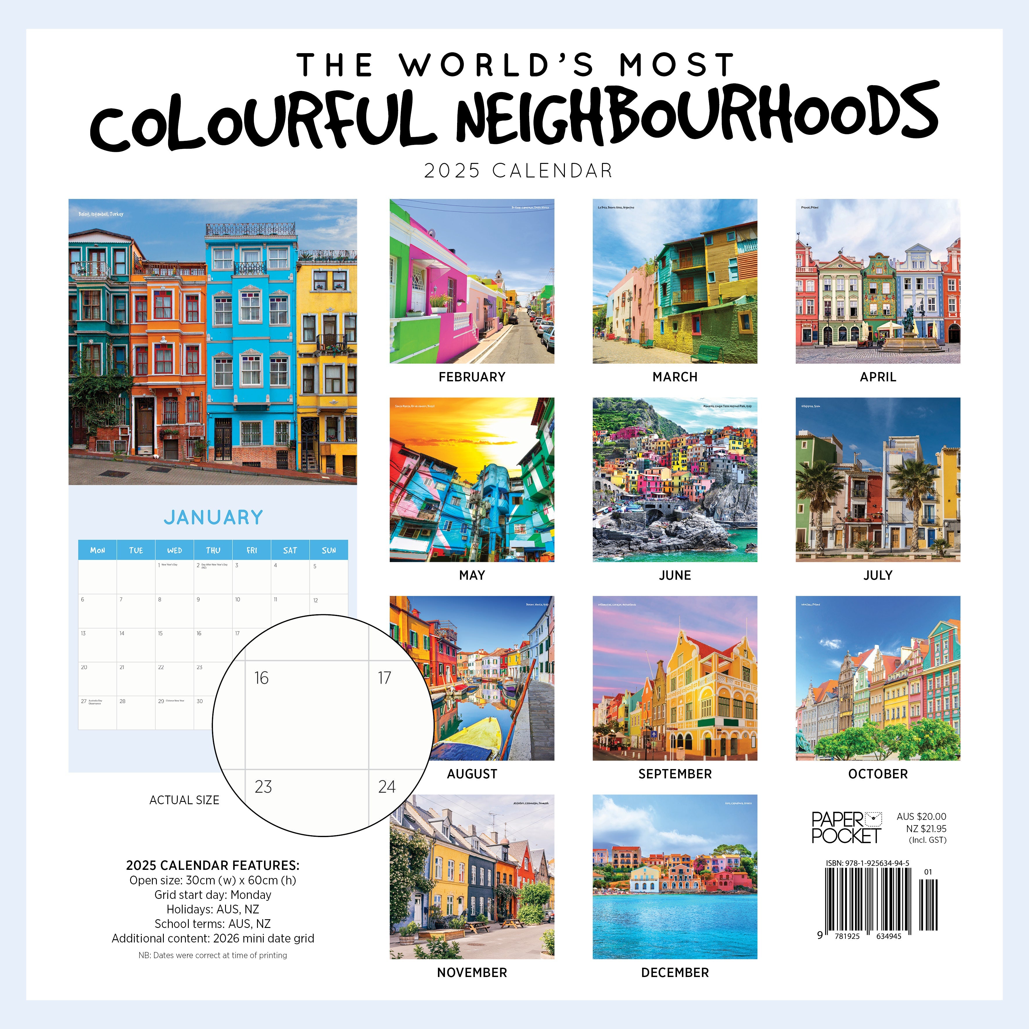 2025 The Worlds Most Colourful Neighbourhoods - Square Wall Calendar