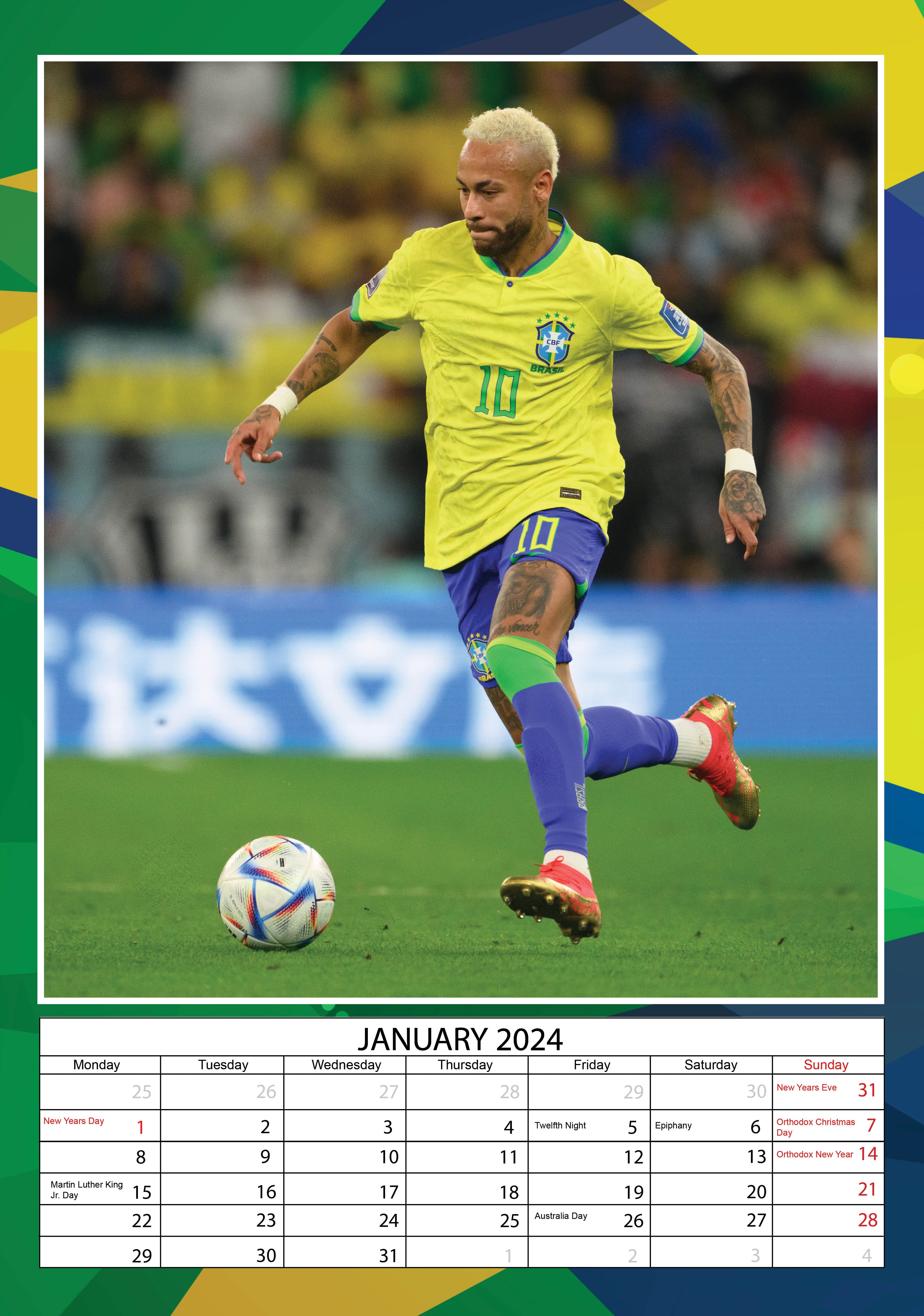 2024 Neymar A3 Wall Calendar Athletes Calendars by Call Dream