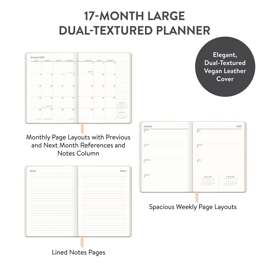 2025 Flowers on Rose Quartz - Large Dual-Textured Weekly & Monthly Diary/Planner