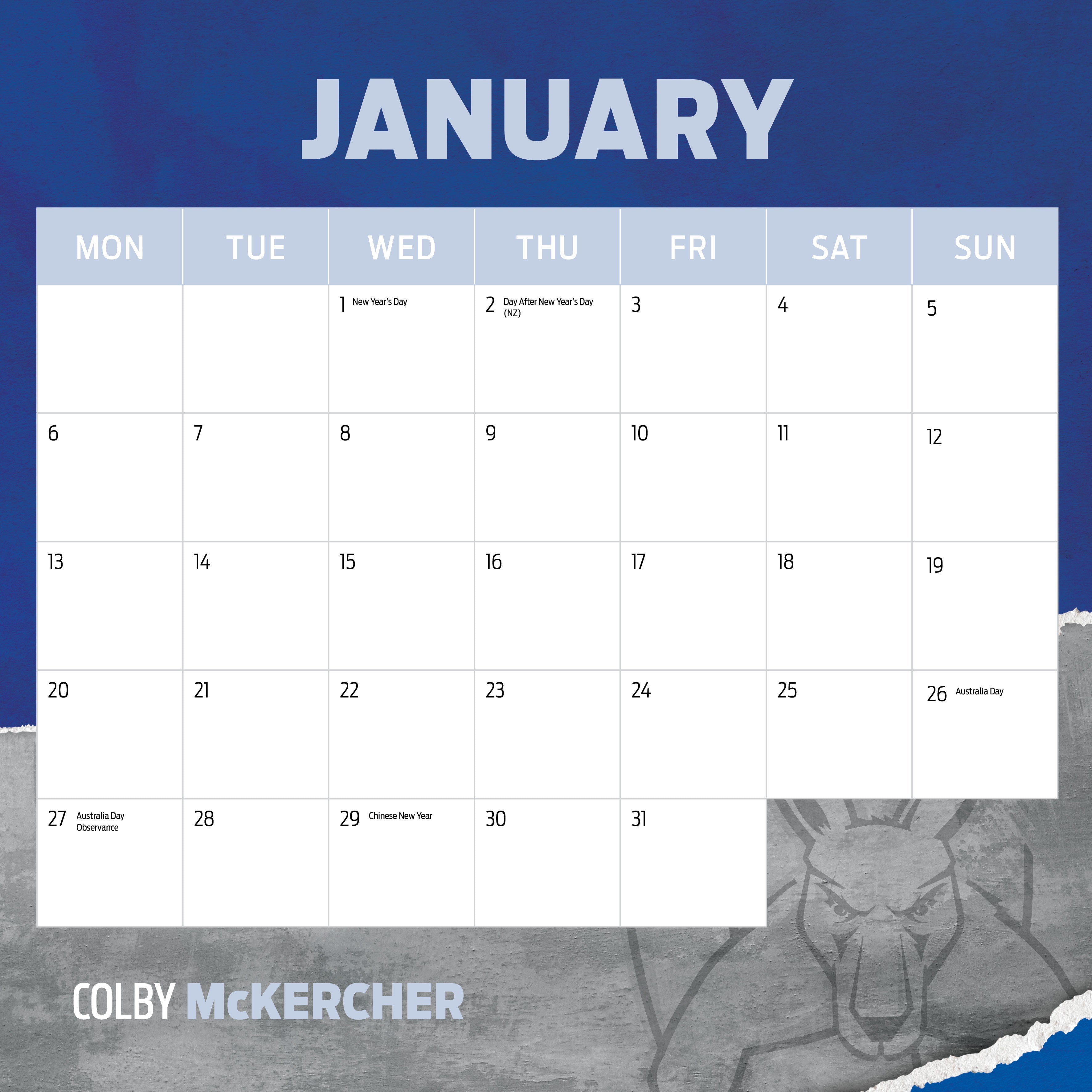 2025 AFL North Melbourne Kangaroos - Square Wall Calendar