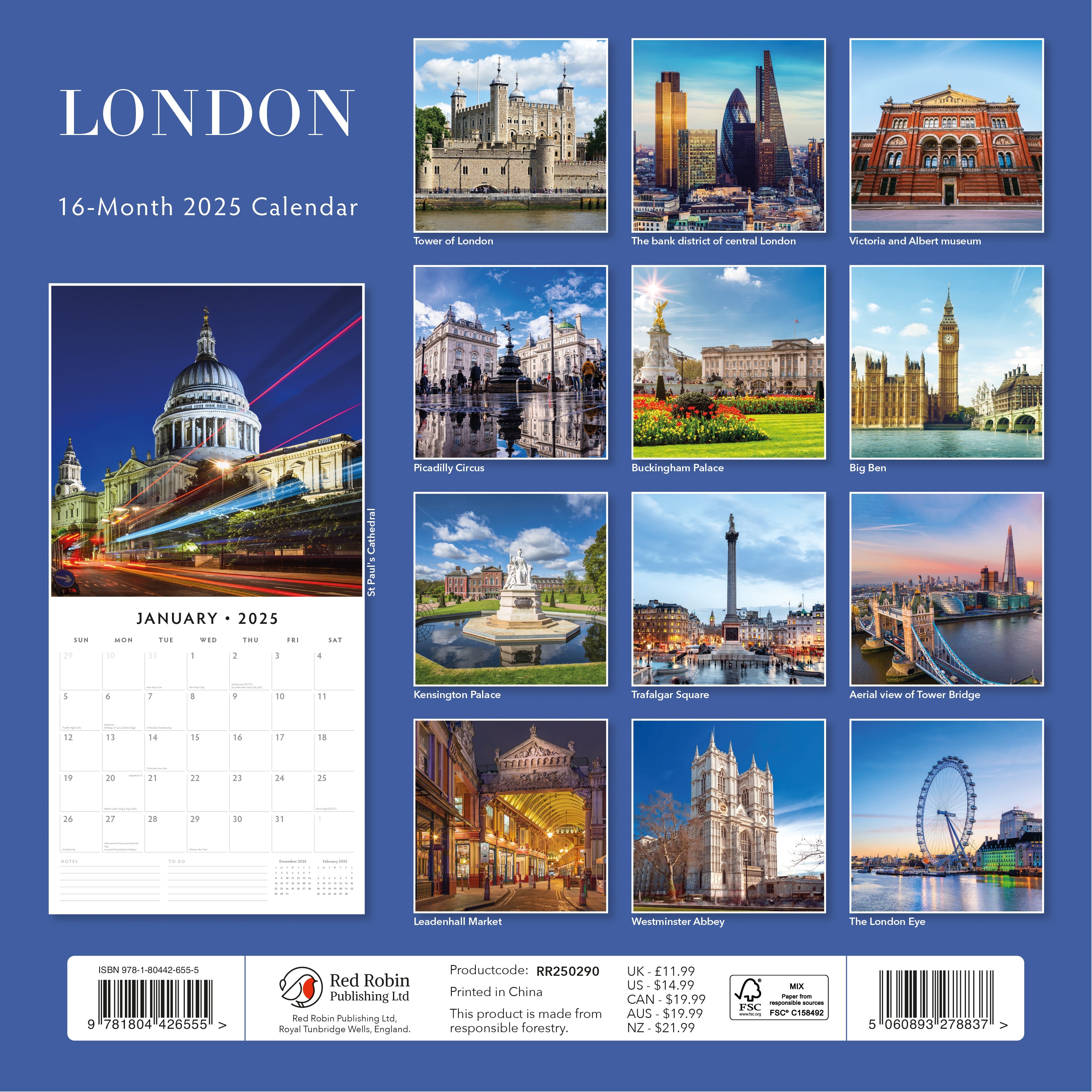 2025 London - Square Wall Calendar