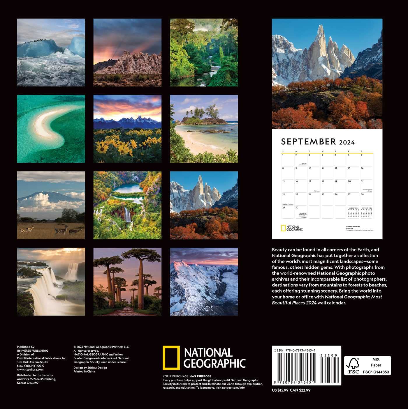 2024 Most Beautiful Places: National Geographic - Square Wall Calendar