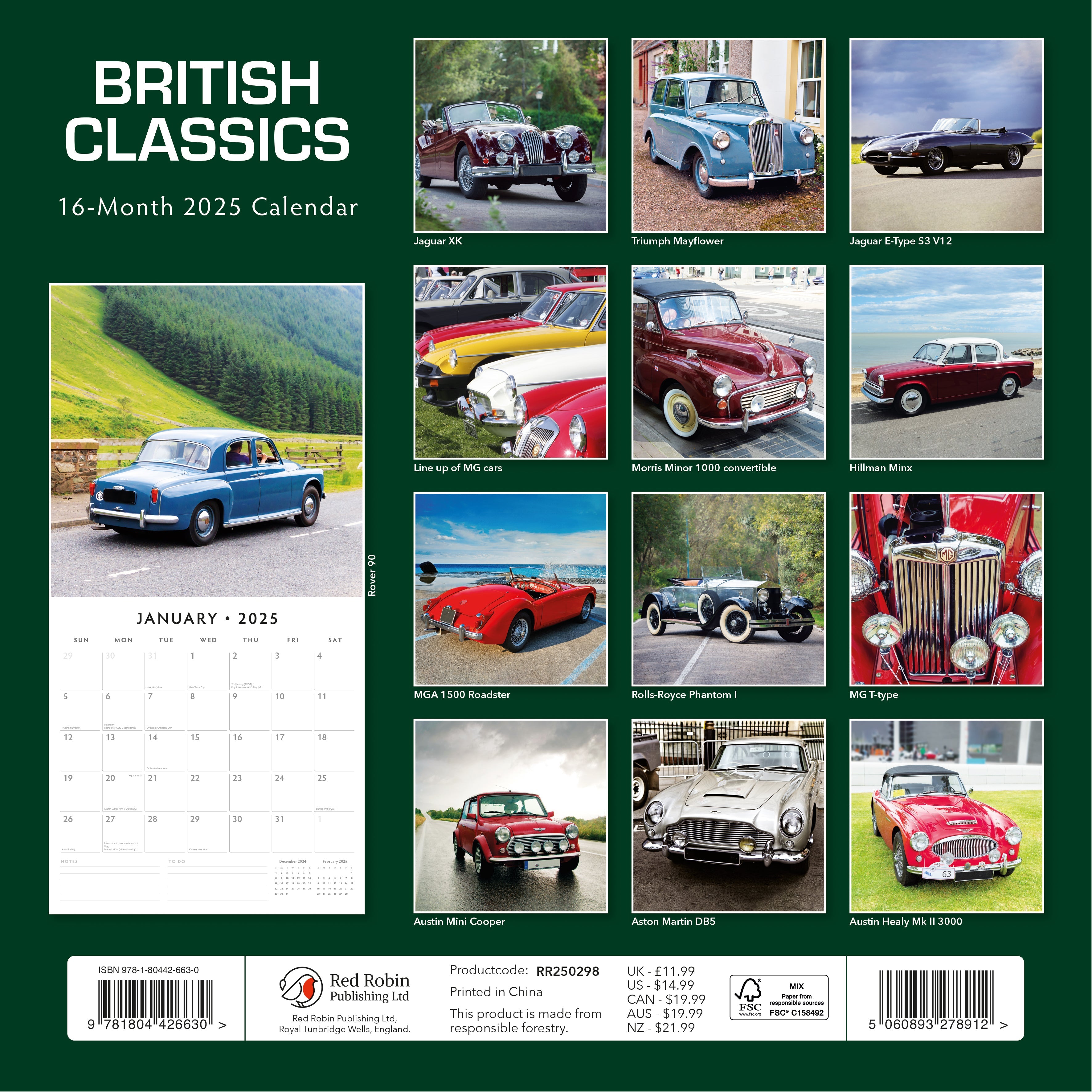 2025 British Classics - Square Wall Calendar