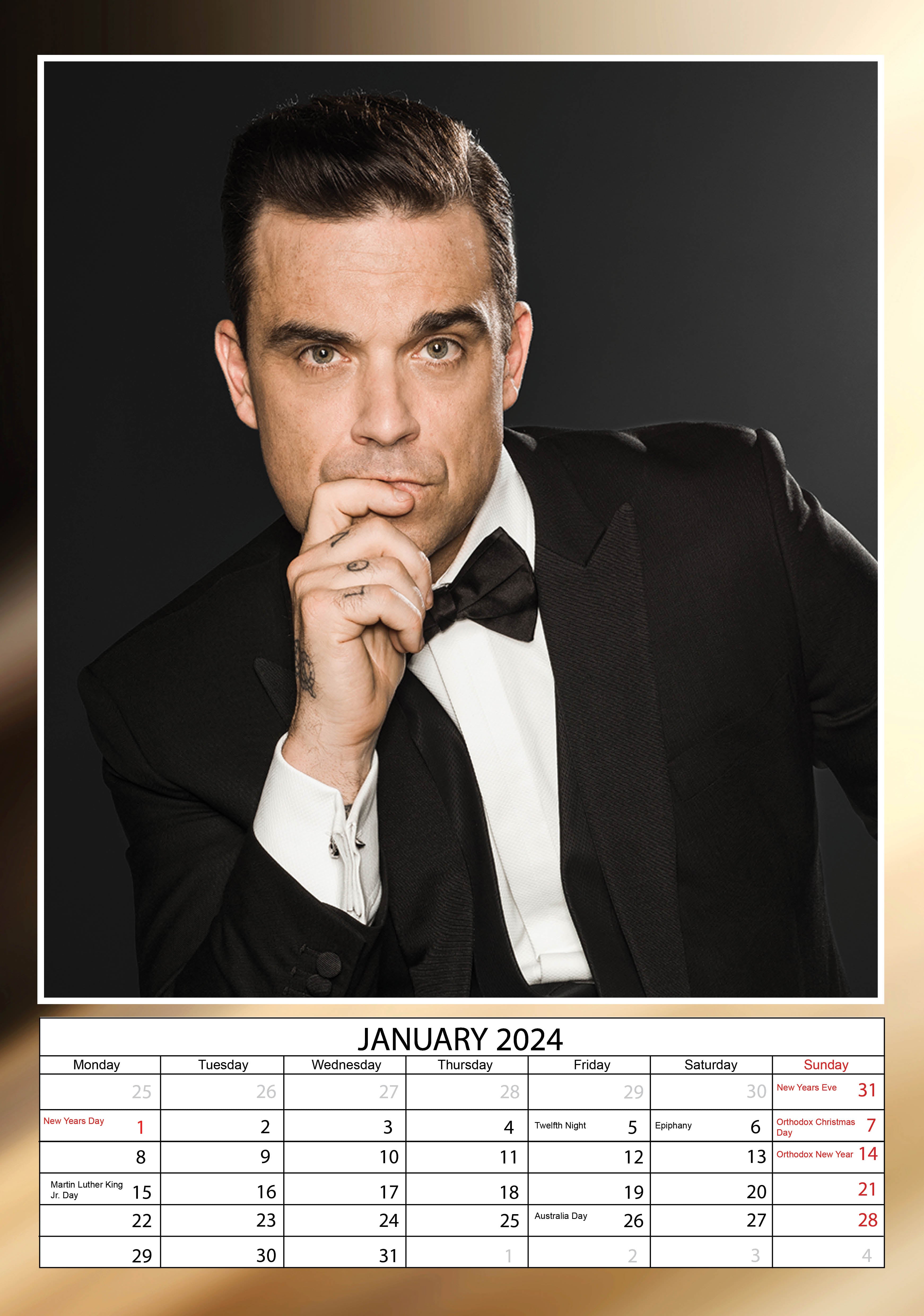 2024 Robbie Williams A3 Wall Calendar Music Celebrities Calendars