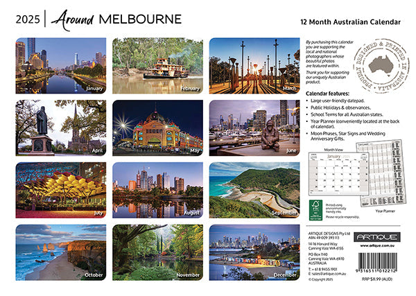 2025 Around Melbourne By Artique - Horizontal Wall Calendar