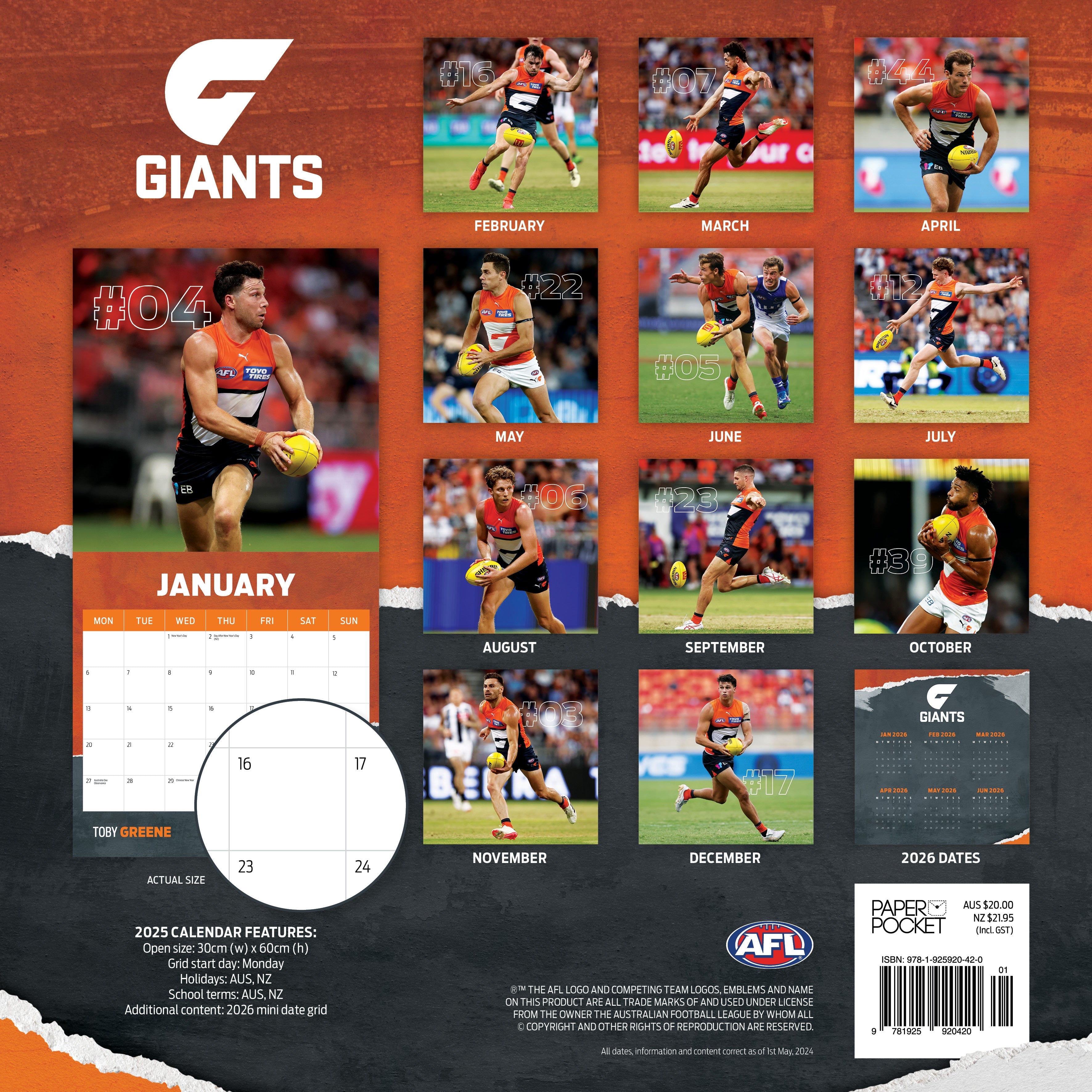 2025 AFL Greater Western Sydney Giants - Square Wall Calendar