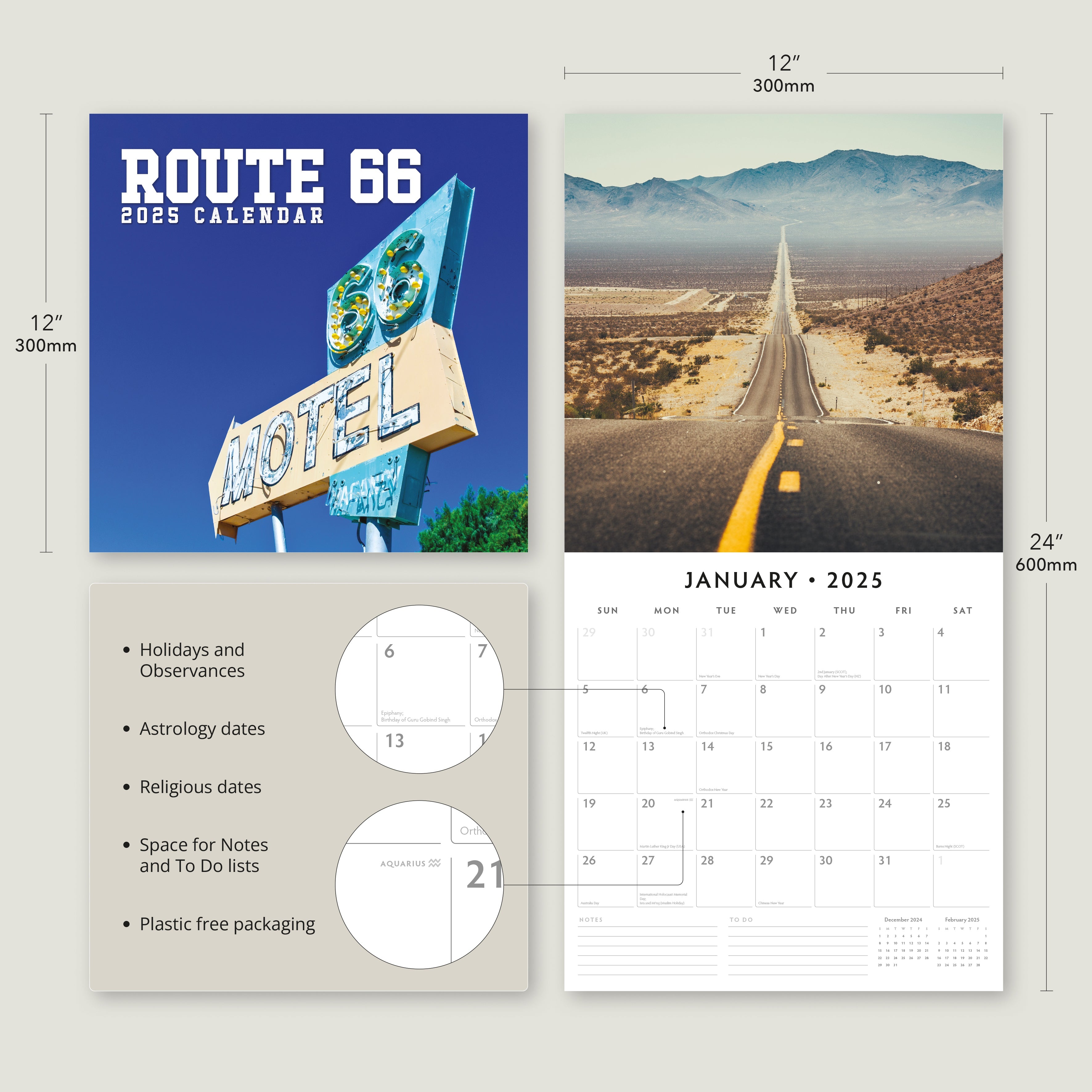 2025 Route 66 - Square Wall Calendar