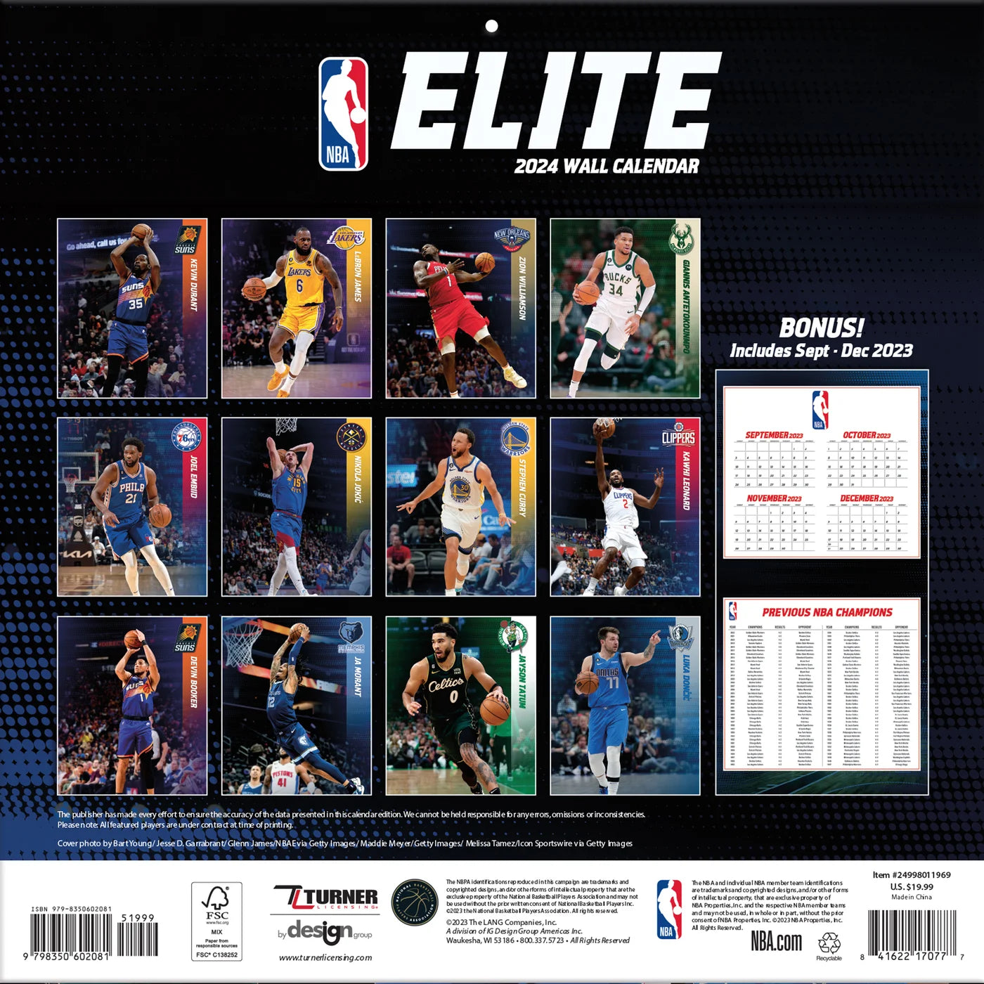2024 NBA Elite Square Wall Calendar Sports Calendars by LANG