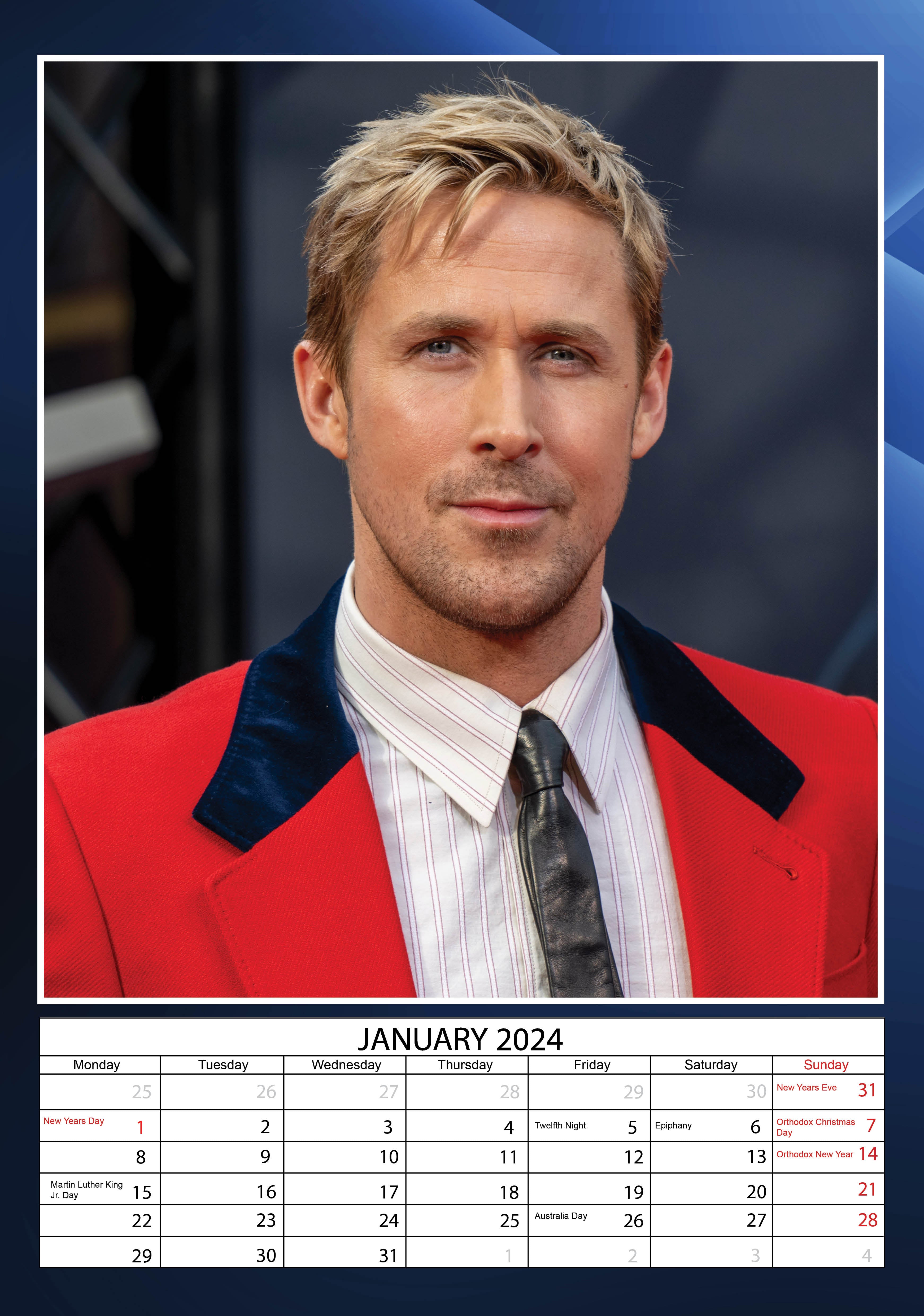 2024 Ryan Gosling - A3 Wall Calendar