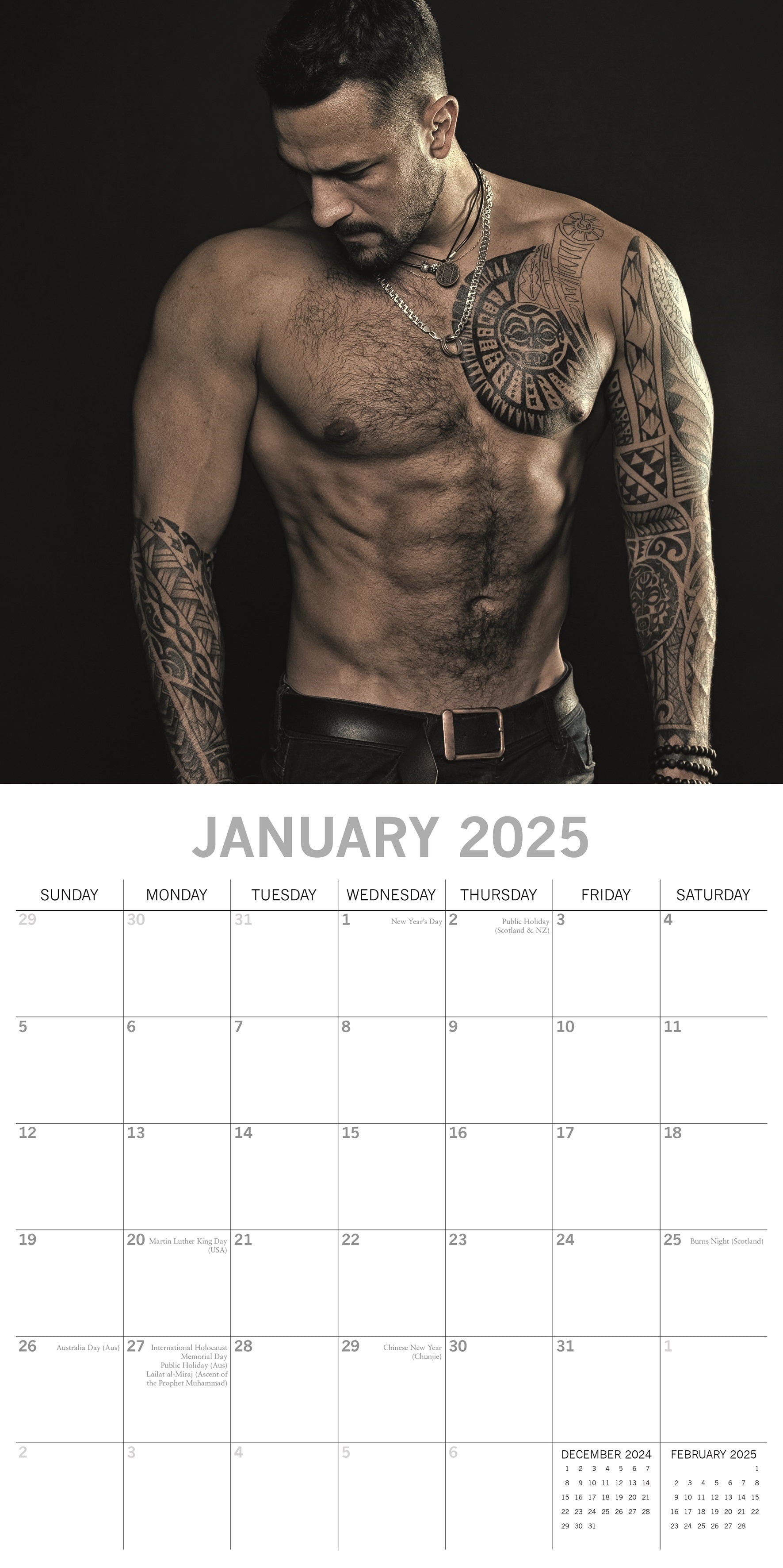 2025 Hot Shirtless Men - Square Wall Calendar
