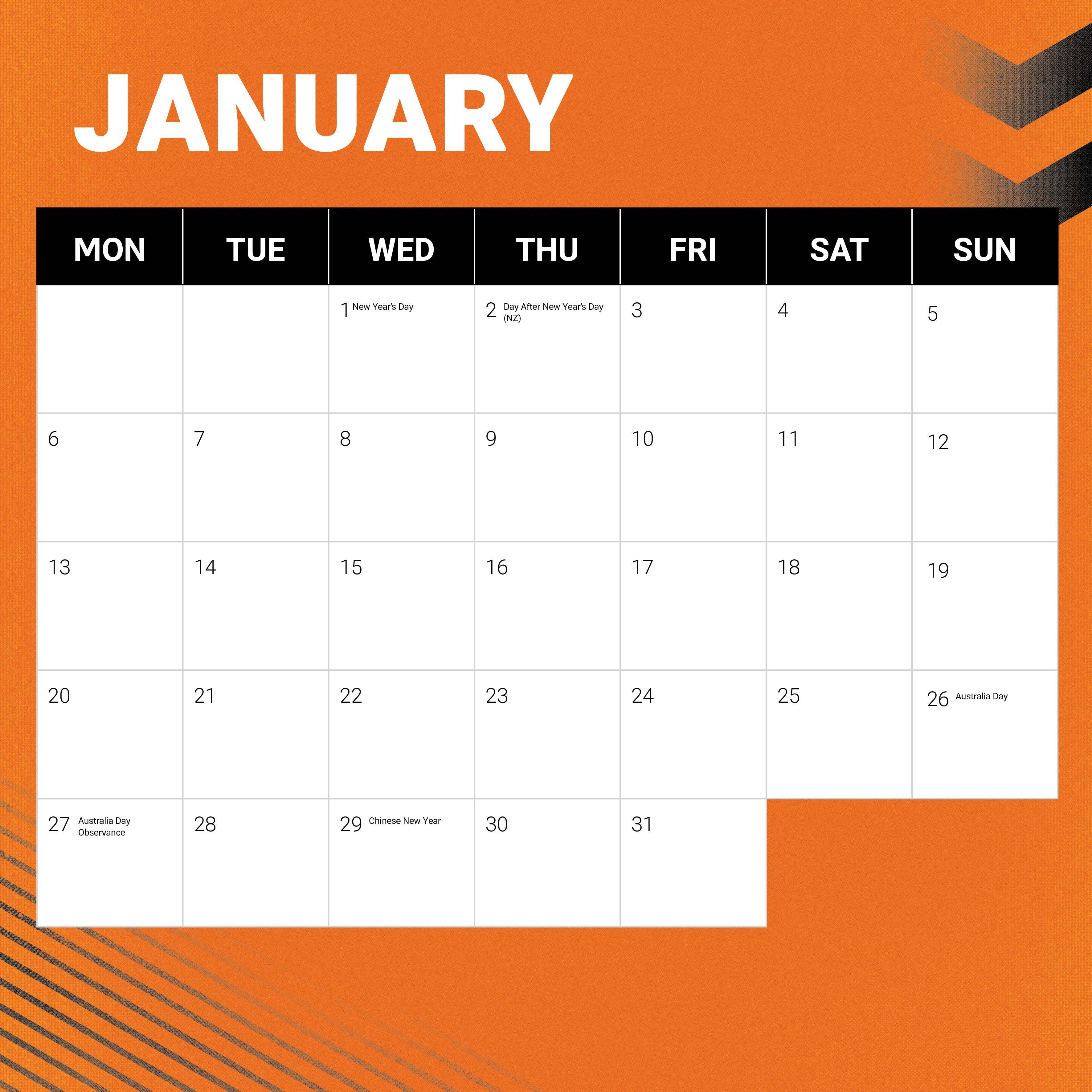 2025 NRL Wests Tigers - Square Wall Calendar