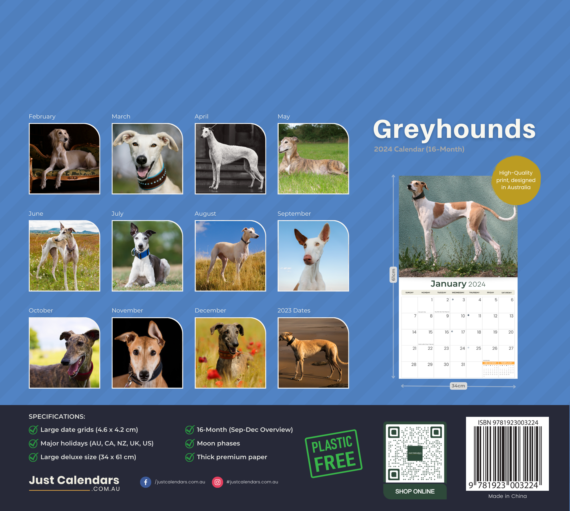 2024 Greyhounds - Deluxe Wall Calendar