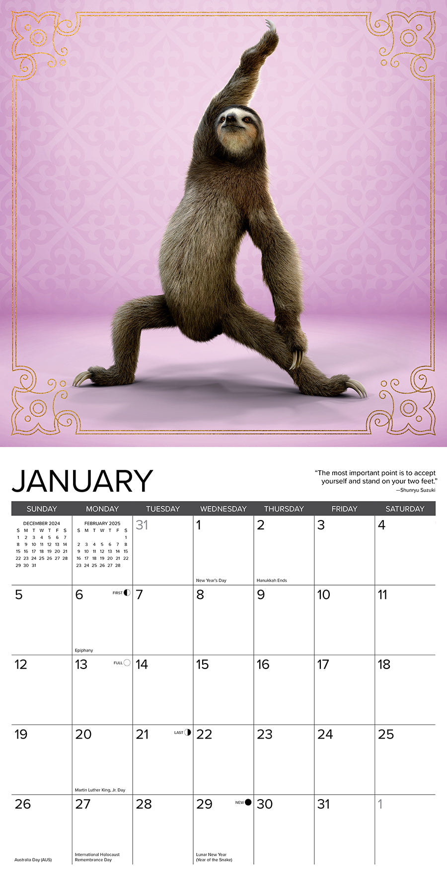 2025 Sloth Yoga - Square Wall Calendar