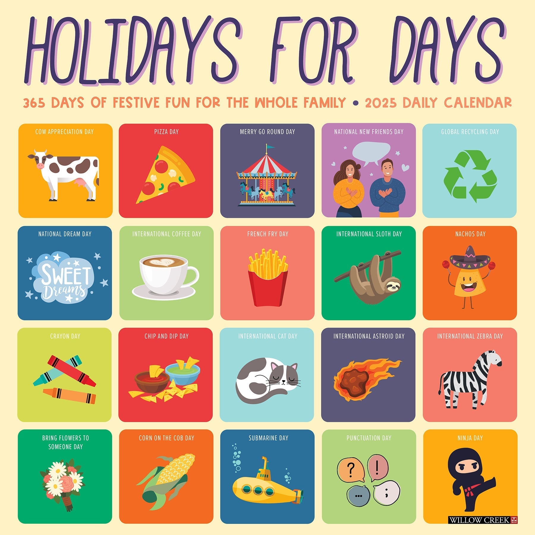 2025 Holidays for Days - Square Wall Calendar