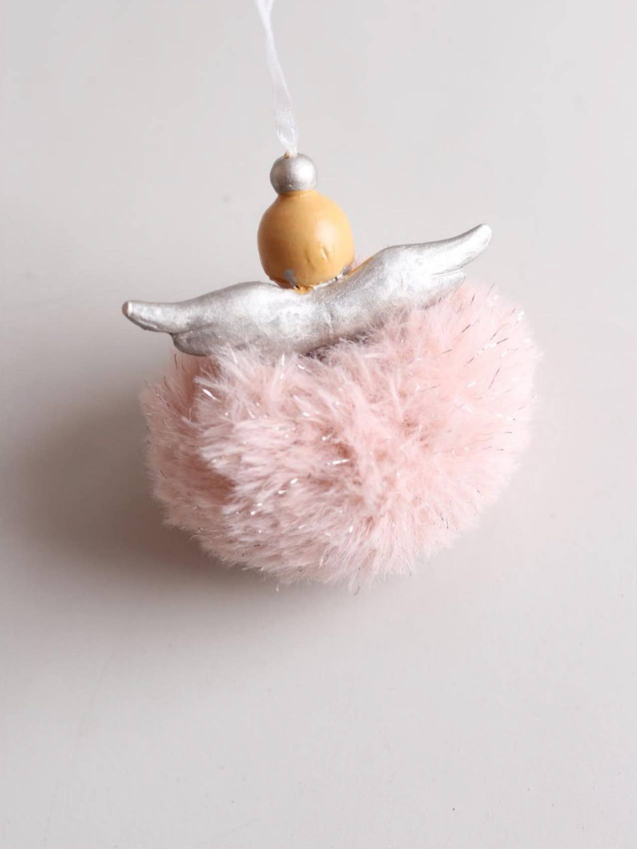 Cute & Fluffy Pink & White Resin Angel - Christmas Decoration