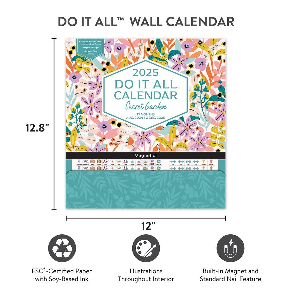 2025 Secret Garden Do It All Wall Family Planner - Deluxe Wall Calendar