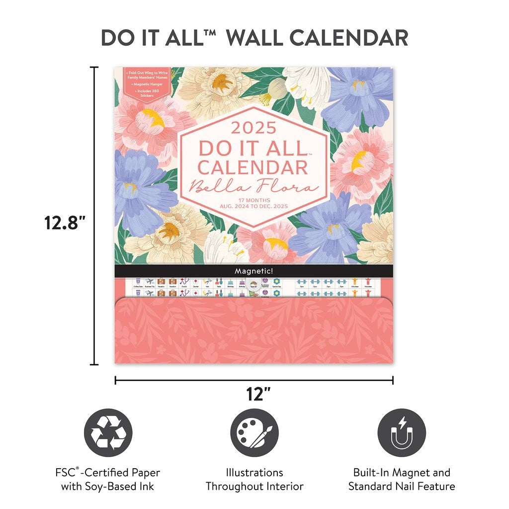 2025 Bella Flora Do It All Wall Family Planner - Deluxe Wall Calendar