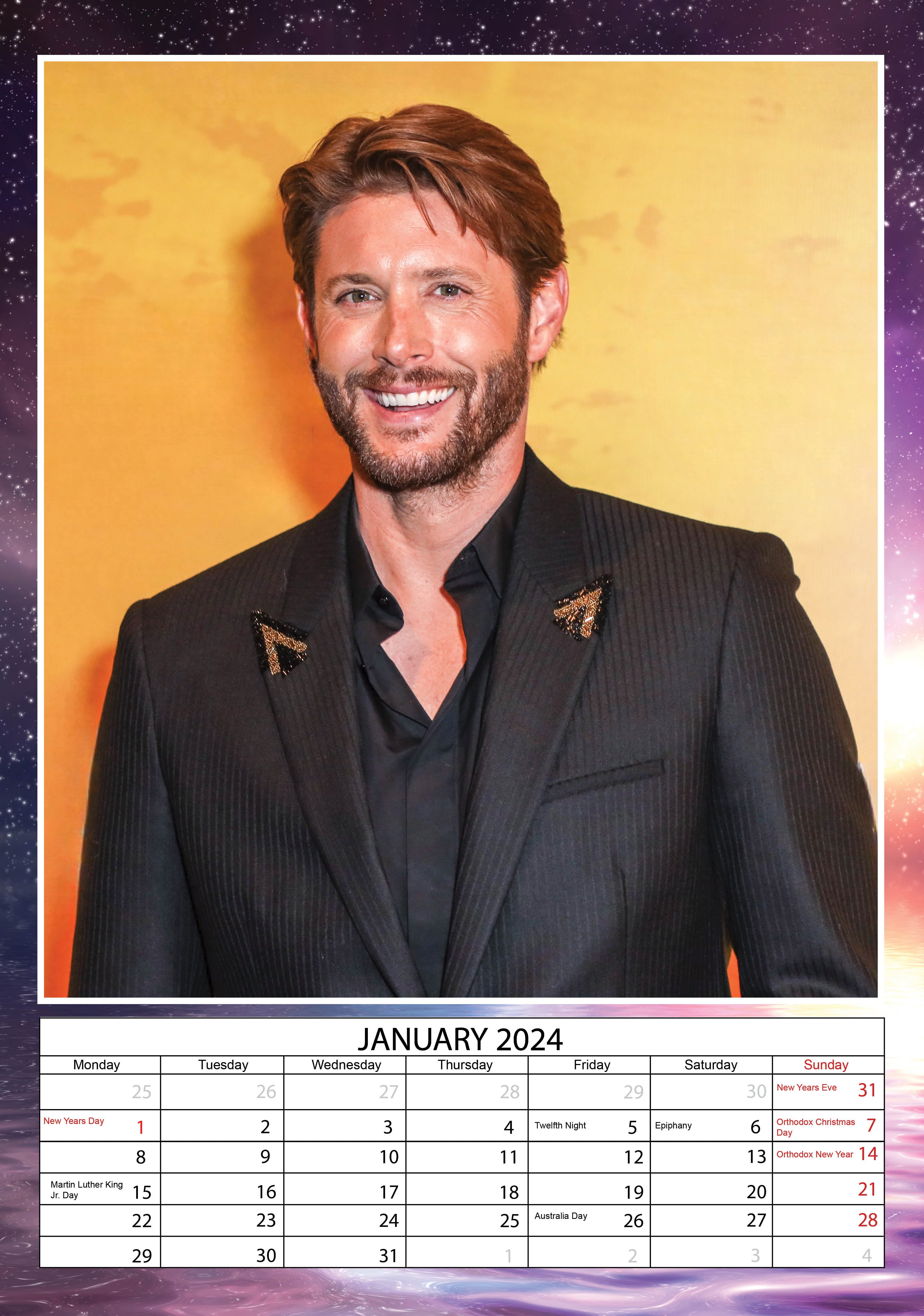 2024 Jensen Ackles - A3 Wall Calendar