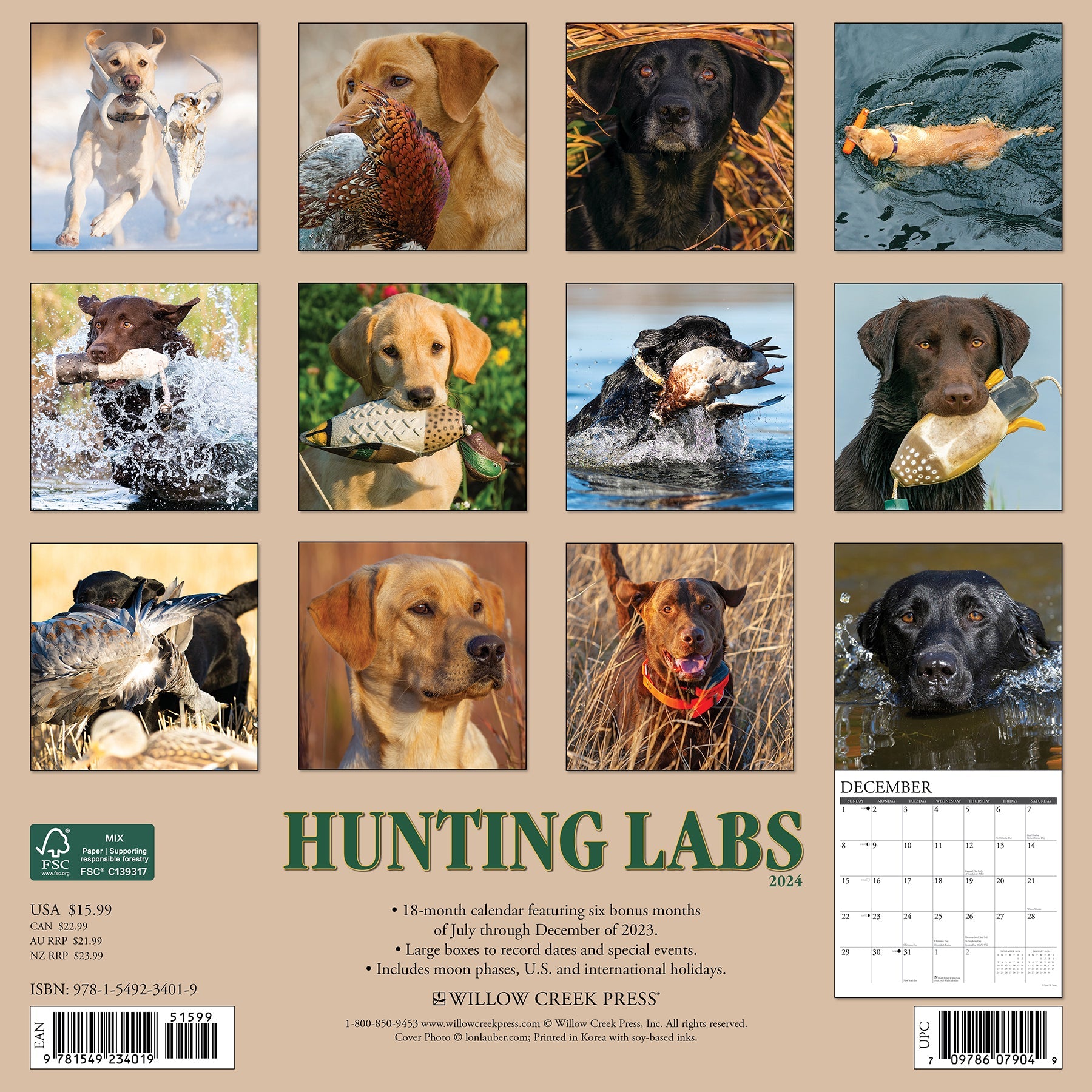 2024 Hunting Labs - Square Wall Calendar
