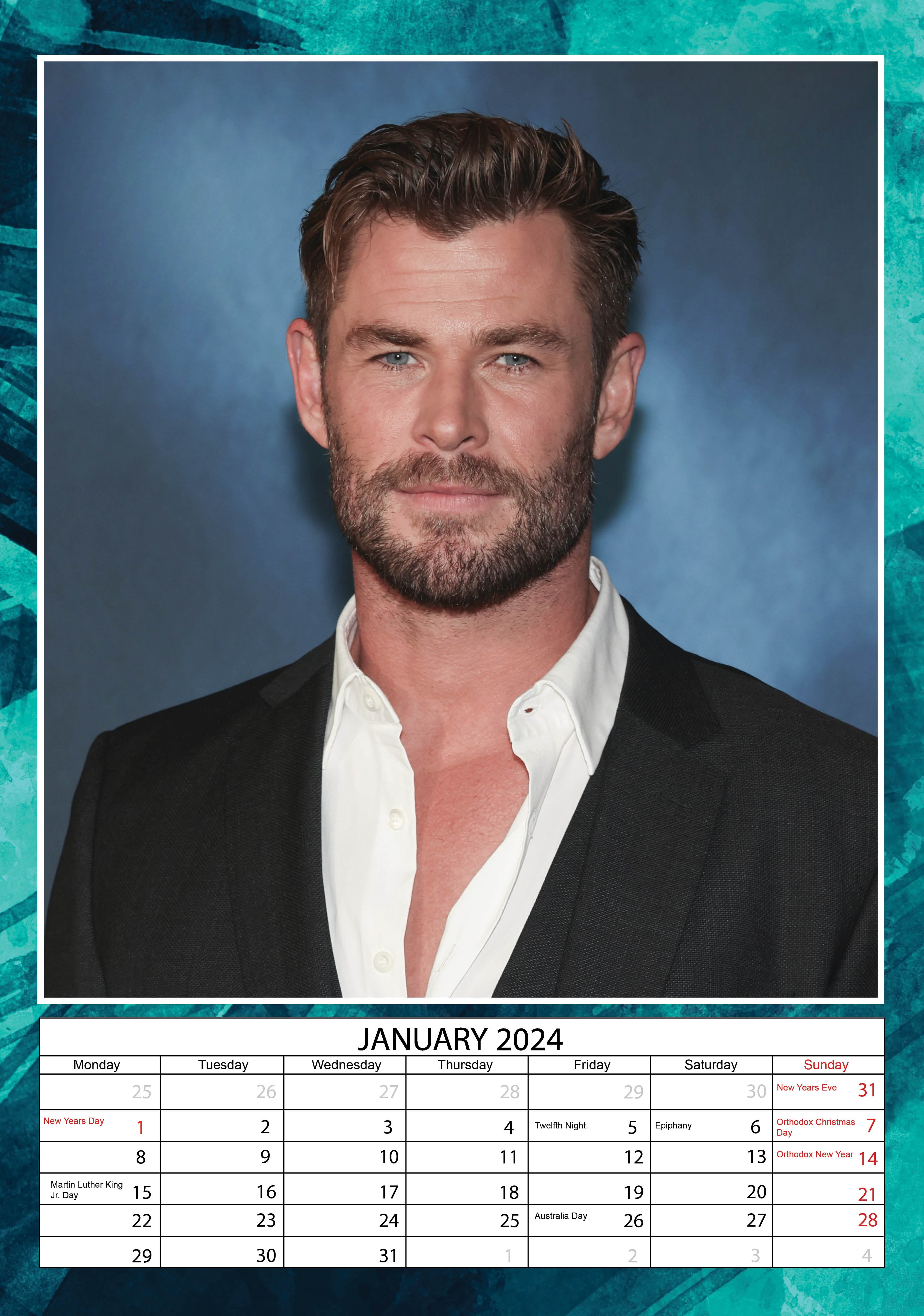 2024 Chris Hemsworth A3 Wall Calendar Hollywood Idols Calendars by