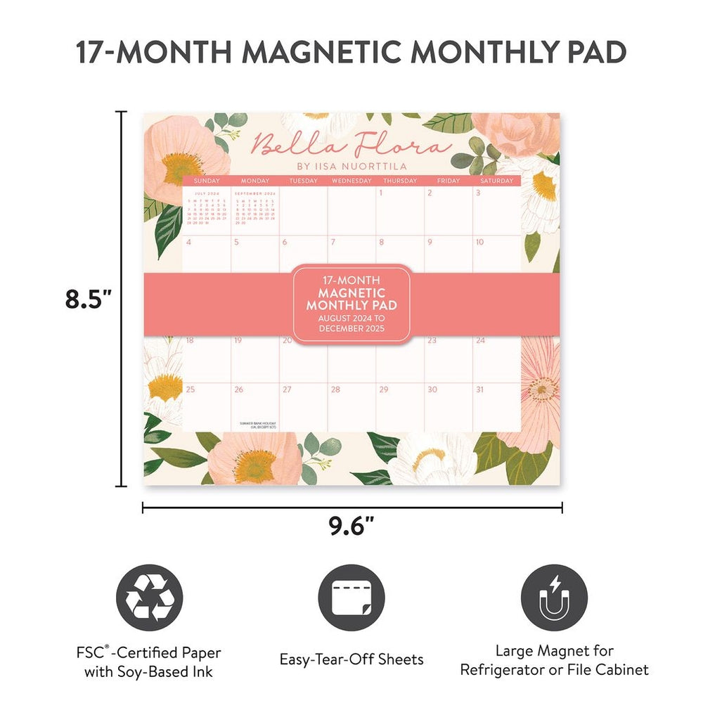 2025 Bella Flora - Monthly Magnetic Pad Calendar