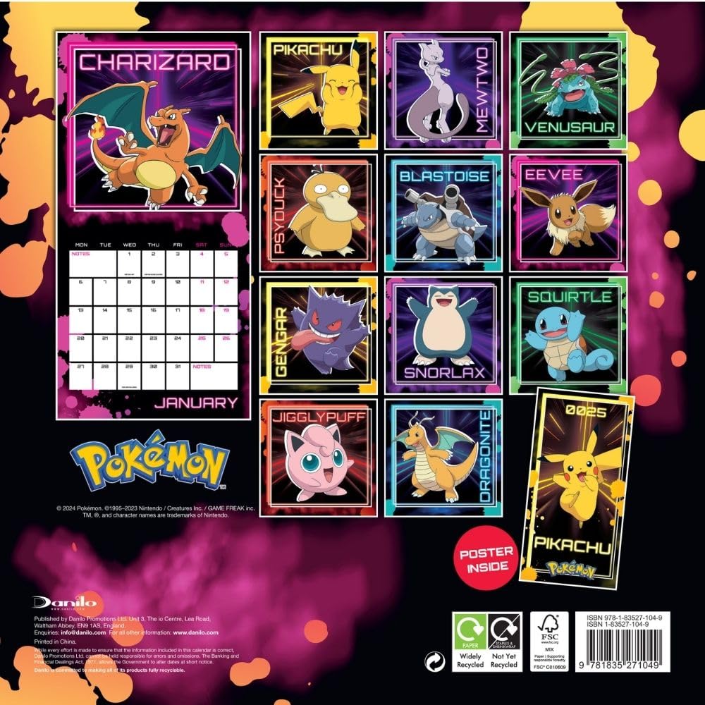 2025 Pokemon - Square Wall Calendar