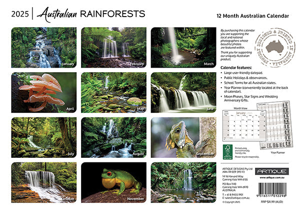 2025 Australian Rainforests By Artique - Horizontal Wall Calendar