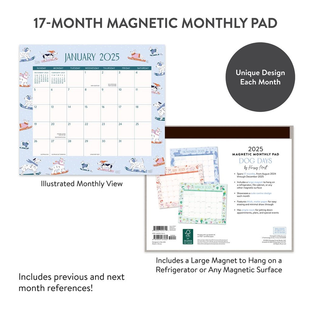 2025 Dog Days - Monthly Magnetic Pad Calendar