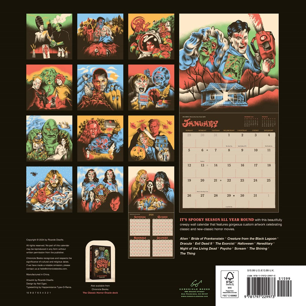 2025 Classic Horror Movies - Square Wall Calendar