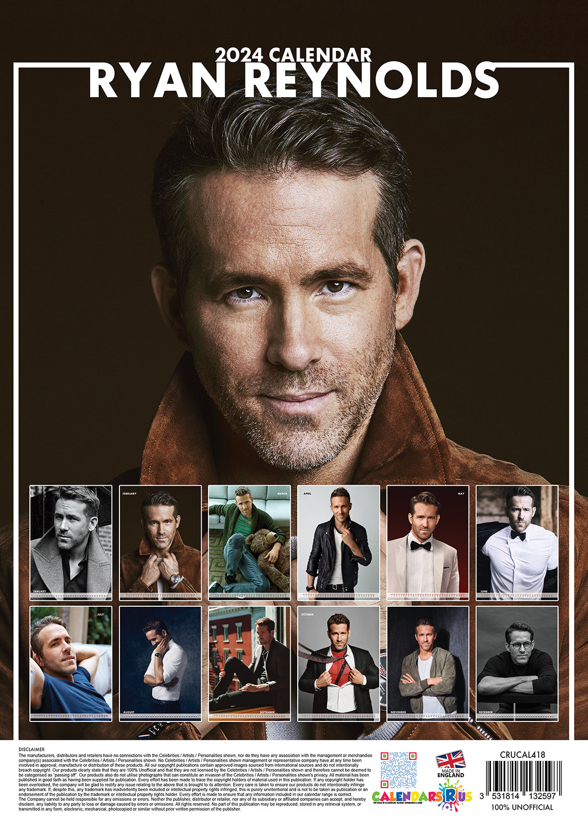 2024 Ryan Reynolds - A3 Wall Calendar  SOLD OUT