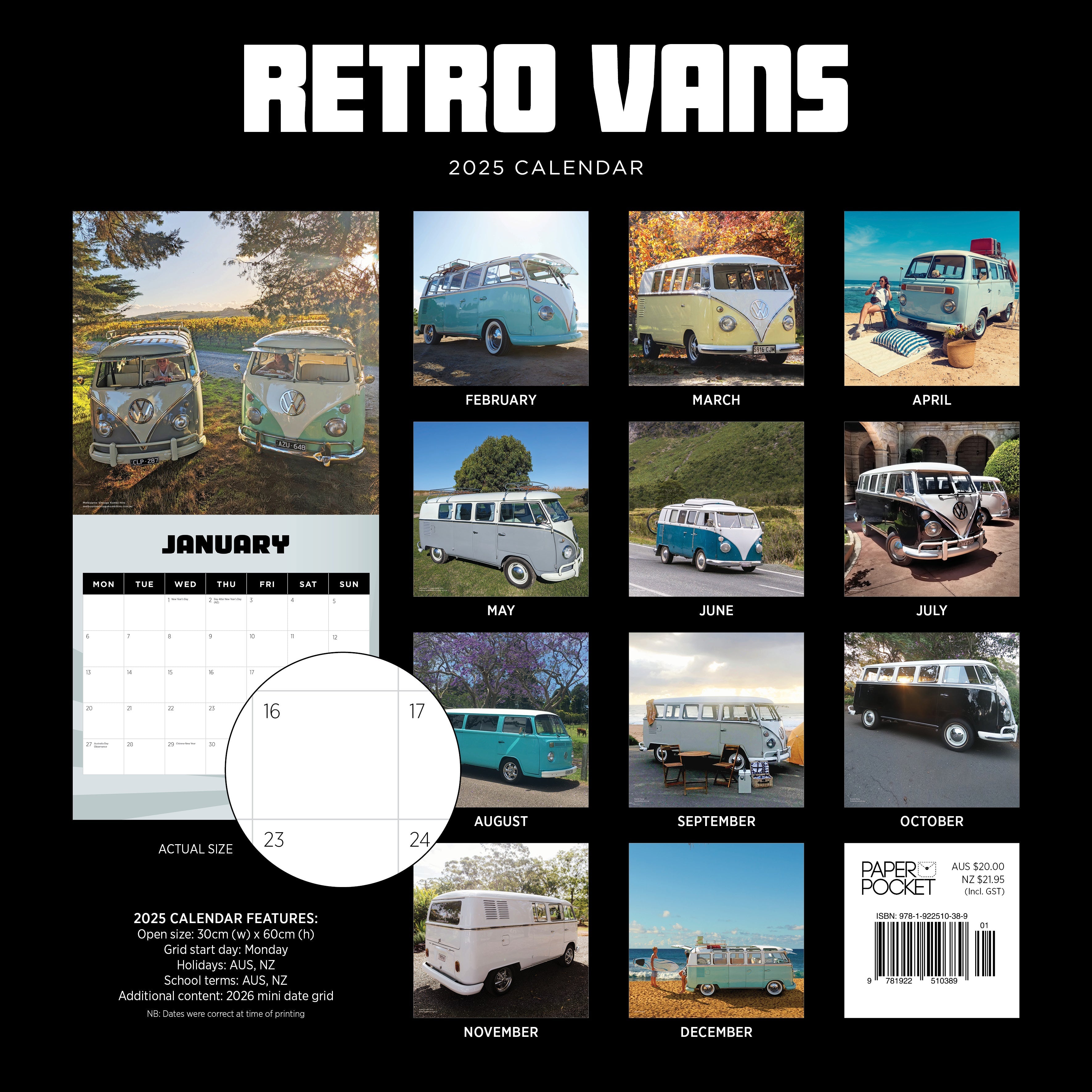 2025 Retro Vans - Square Wall Calendar