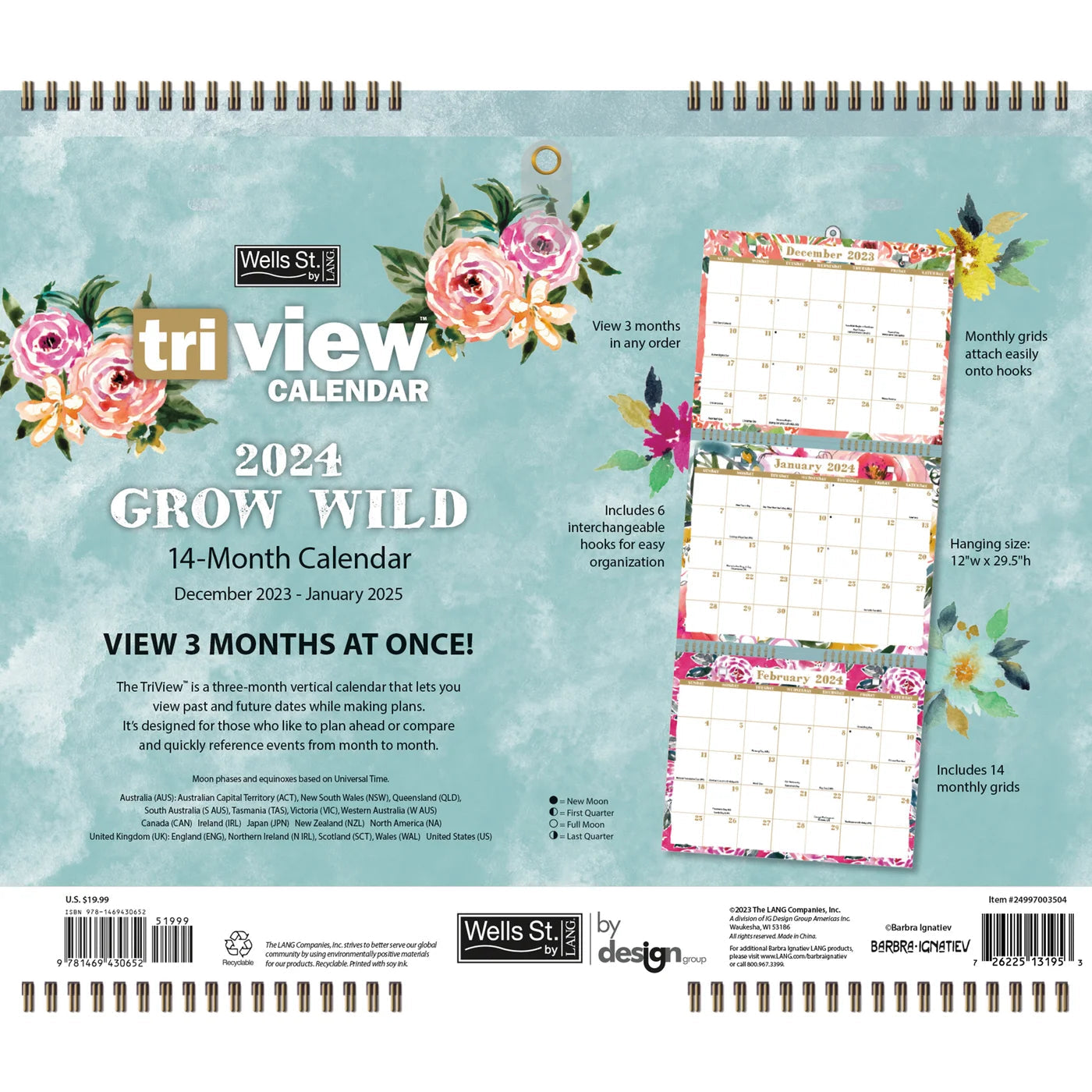 2024 Grow Wild Tri-View - 3-Month View Wall Calendar