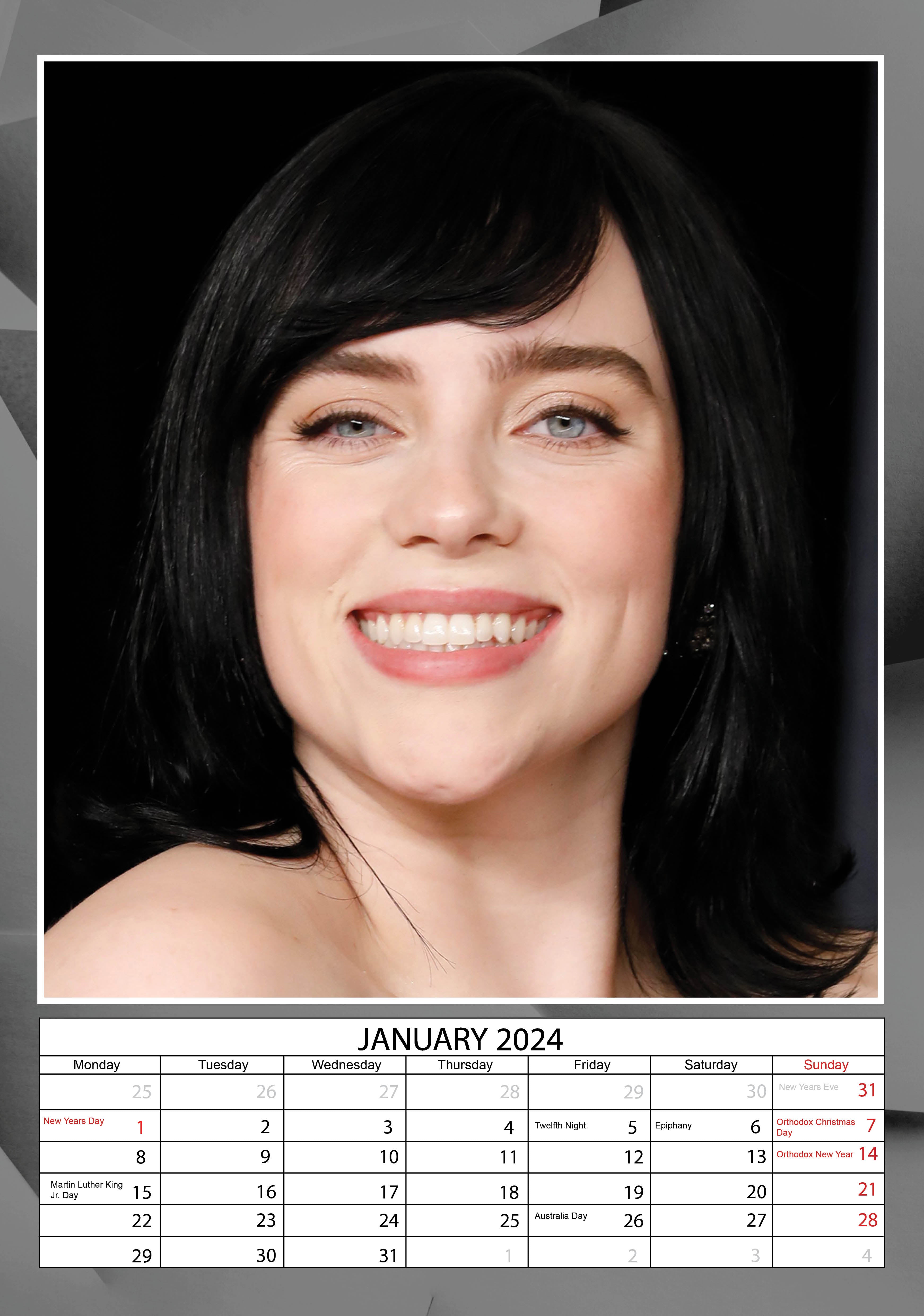 2024 Billie Eilish A3 Wall Calendar Music Celebrities Calendars by