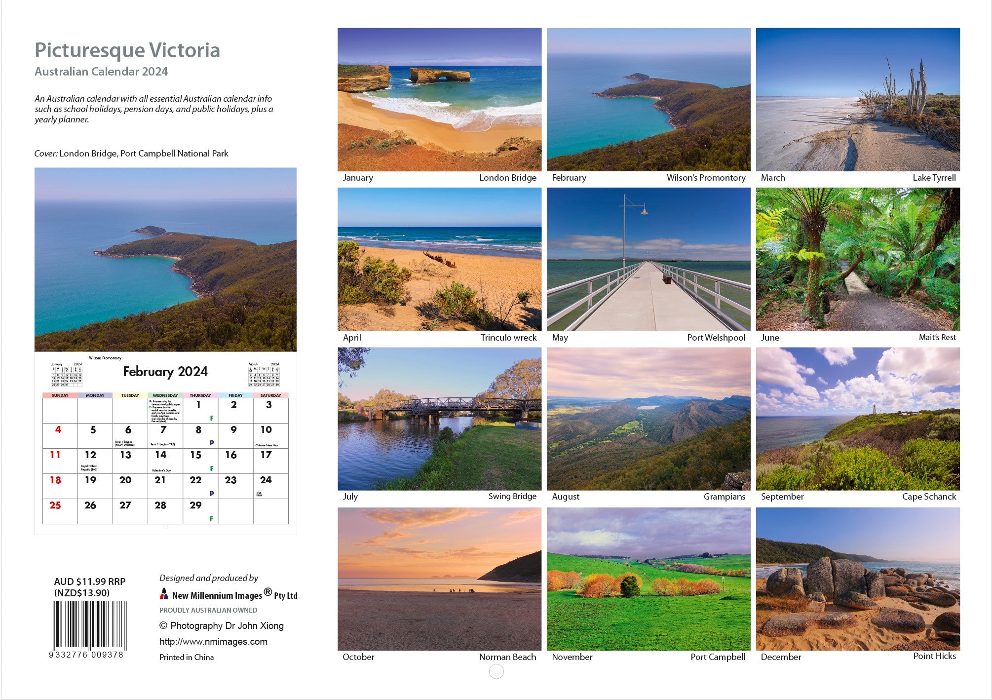 2024 Picturesque Victoria Horizontal Wall Calendar Australian