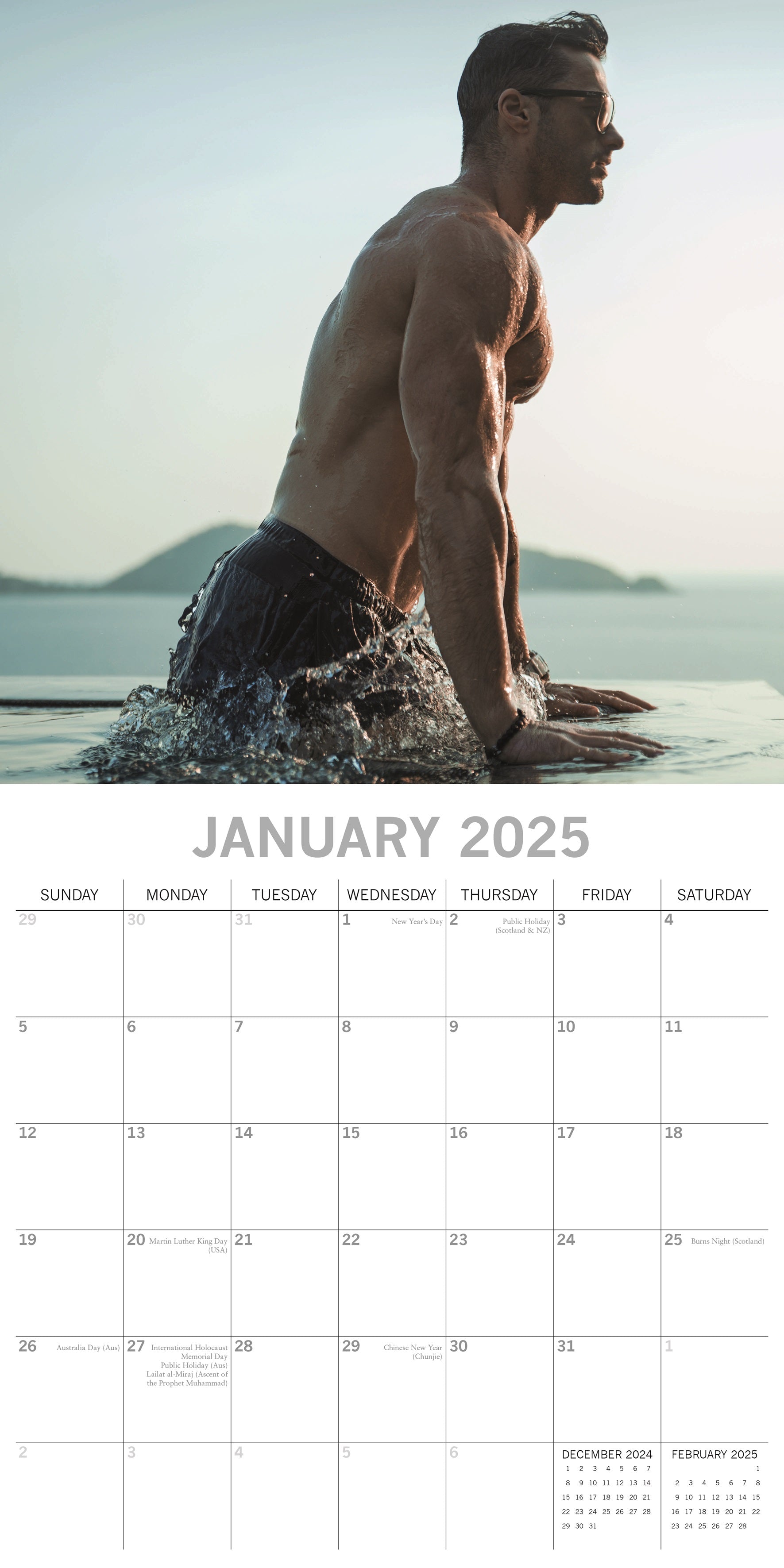 2025 Hunks in Trunks - Square Wall Calendar