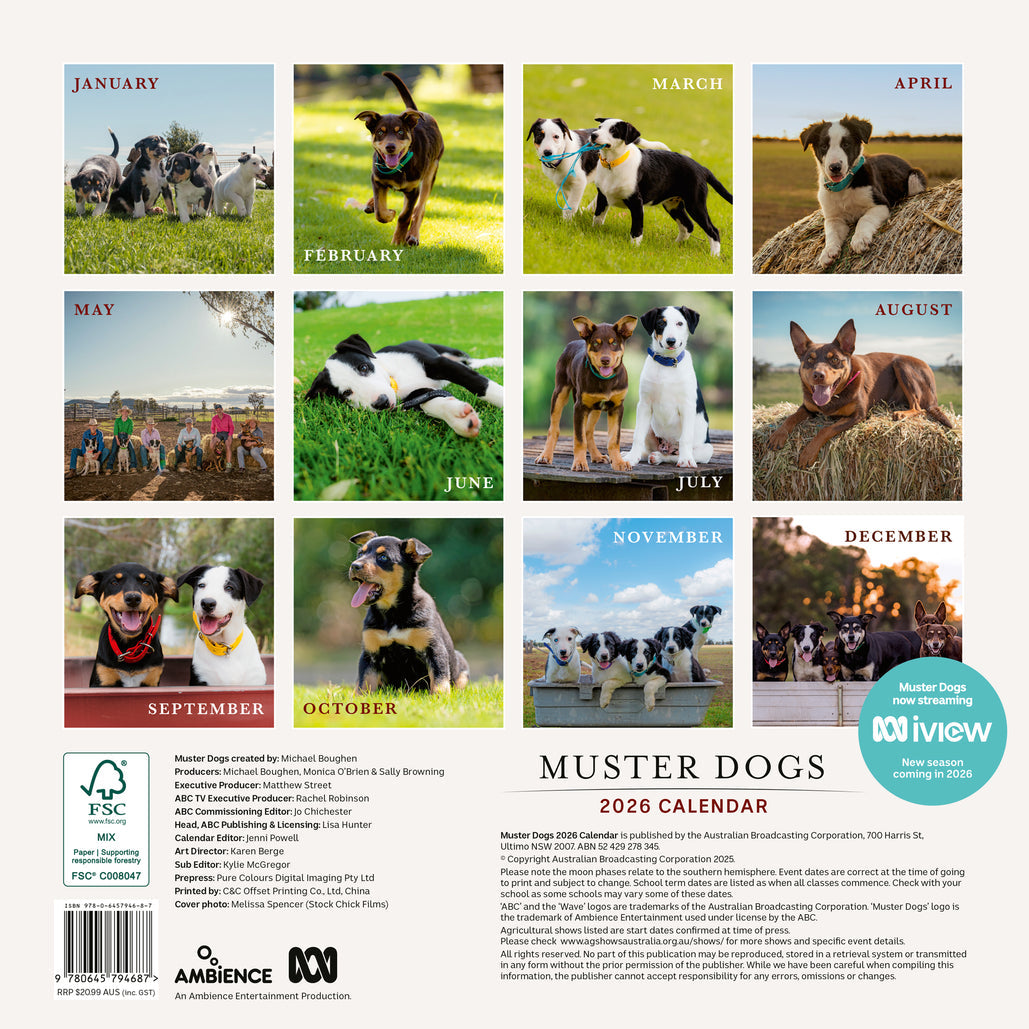 2026 ABC Muster Dogs - Square Wall Calendar