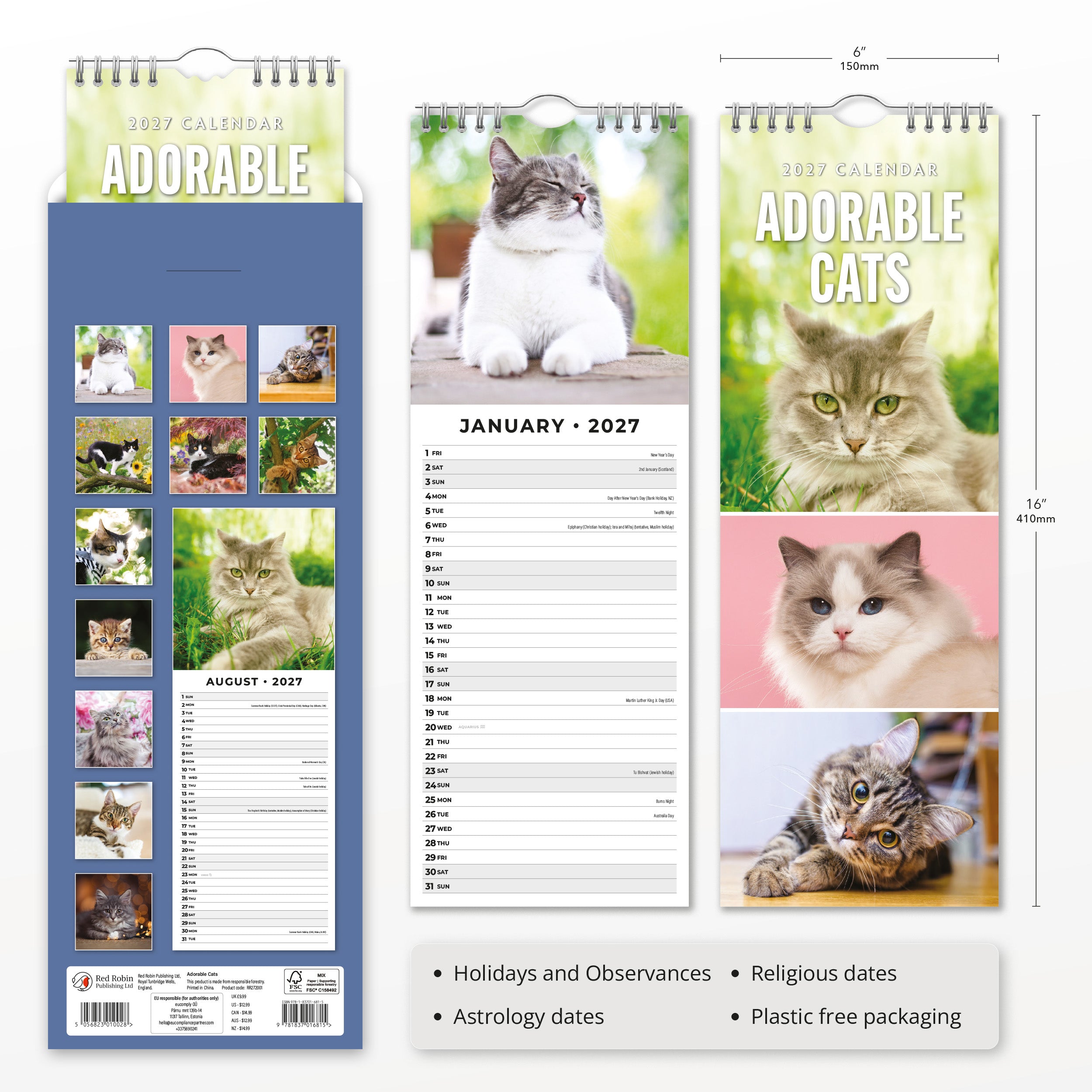 2027 Adorable Cats - Slim Wall Calendar