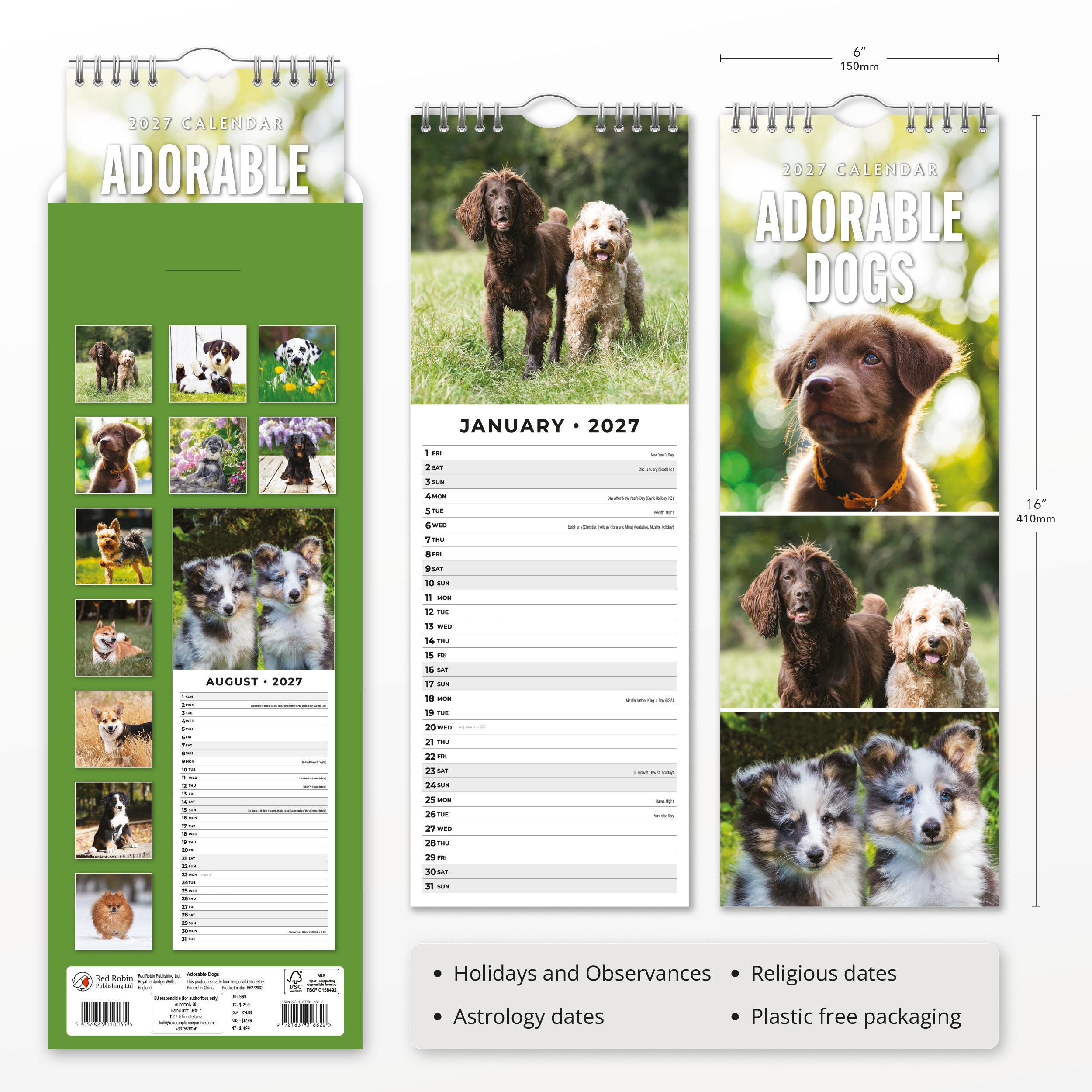 2027 Adorable Dogs - Slim Wall Calendar