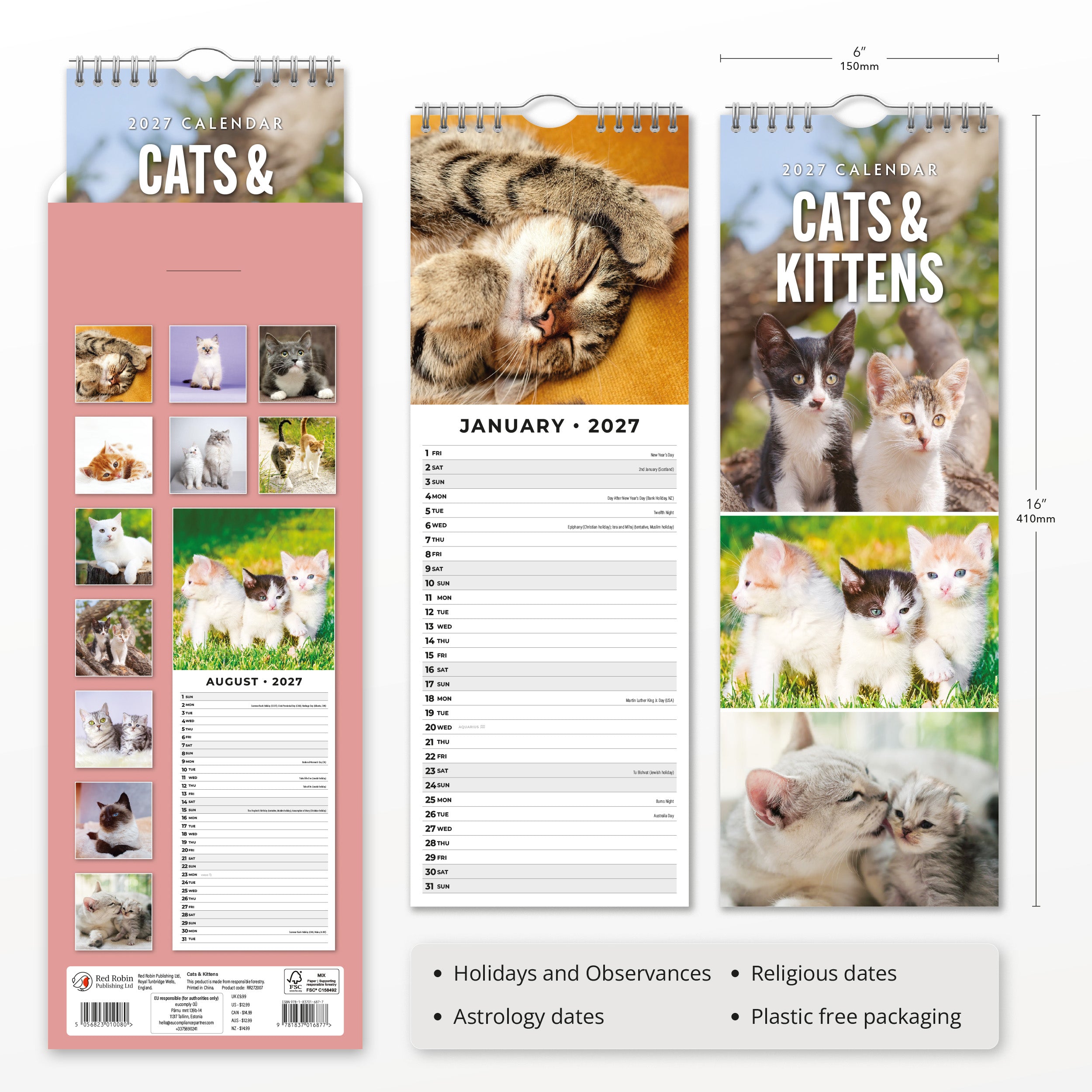 2027 Cats & Kittens - Slim Wall Calendar