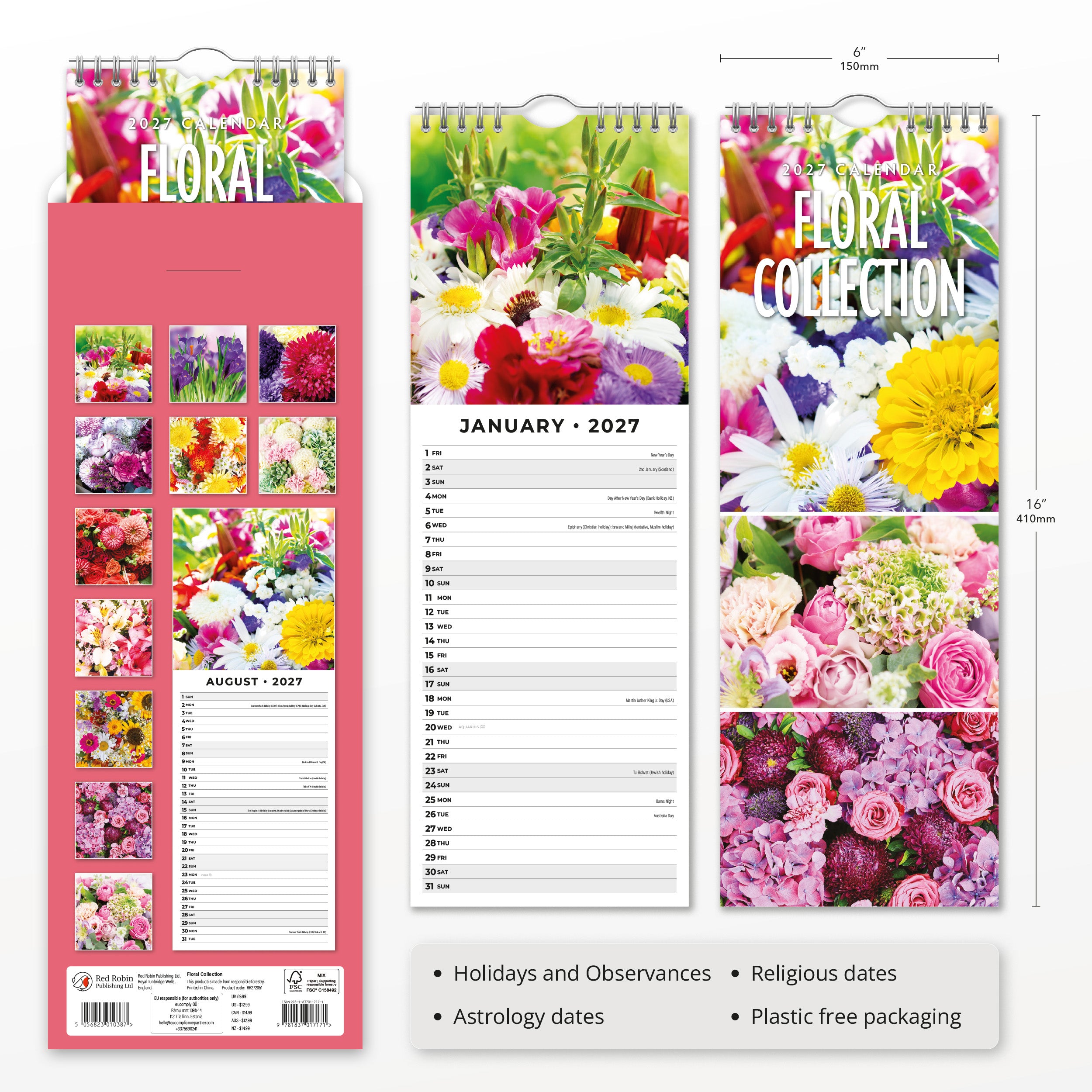2027 Floral Collection - Slim Wall Calendar