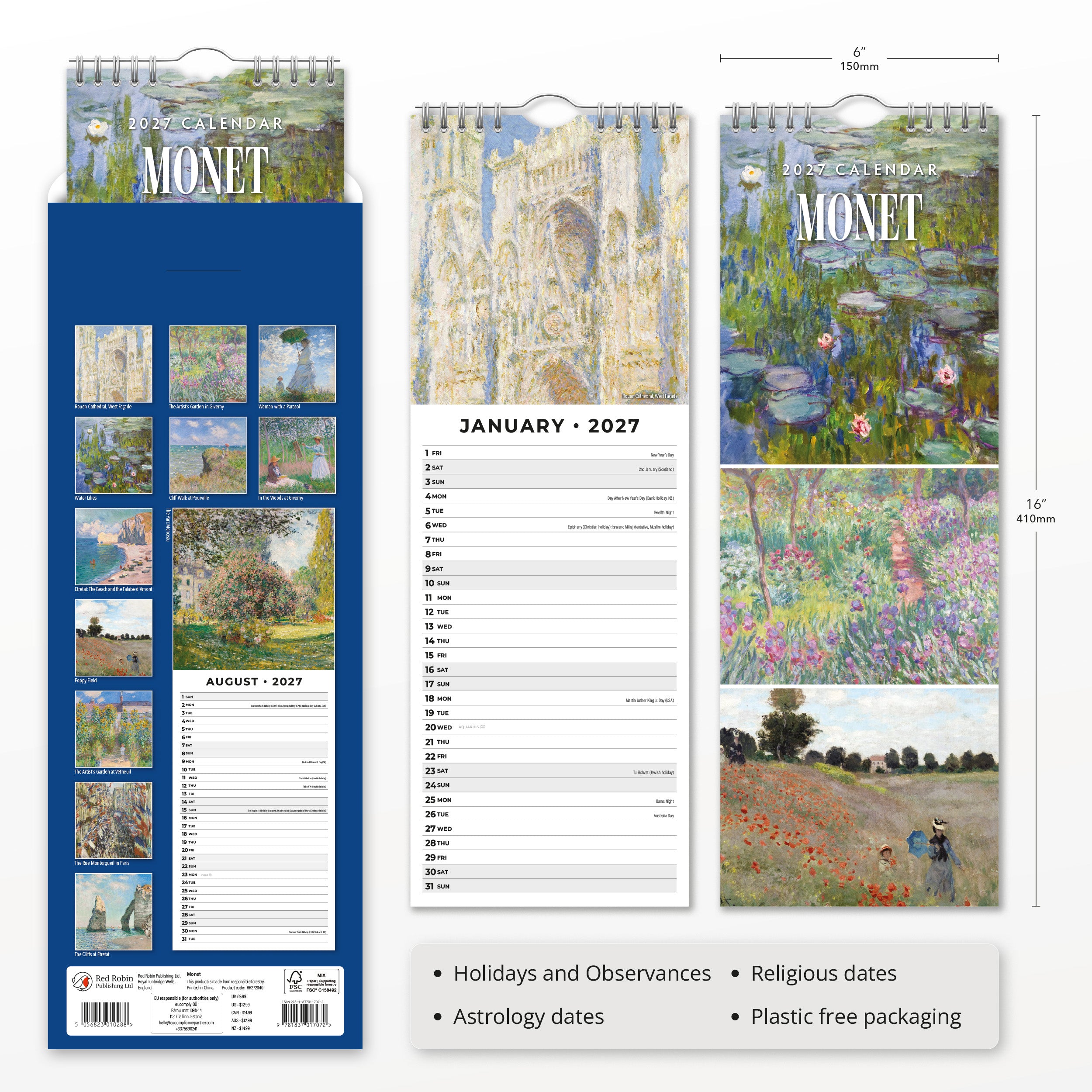 2027 Monet - Slim Wall Calendar