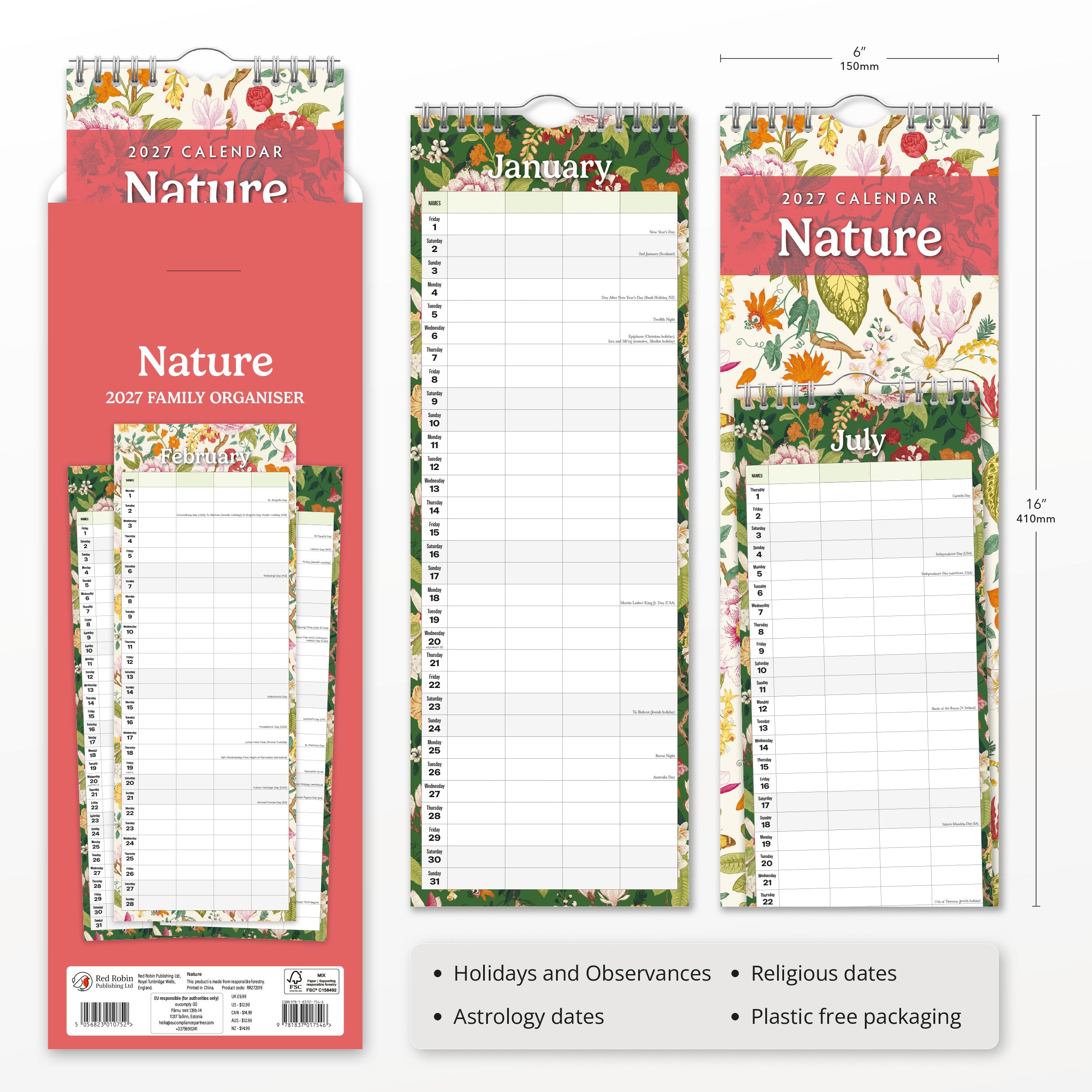 2027 Nature - Slim Wall Calendar