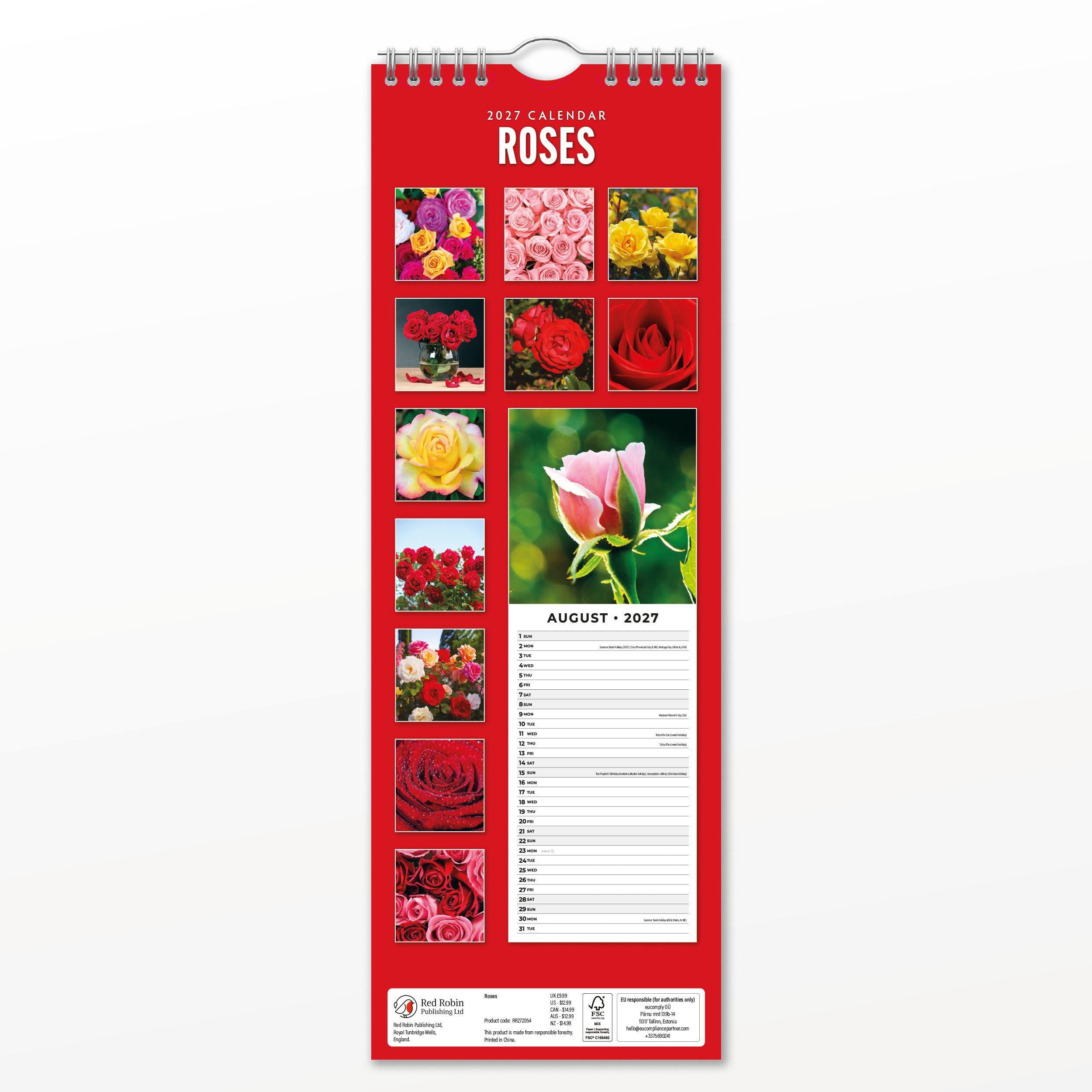 2027 Roses - Slim Wall Calendar